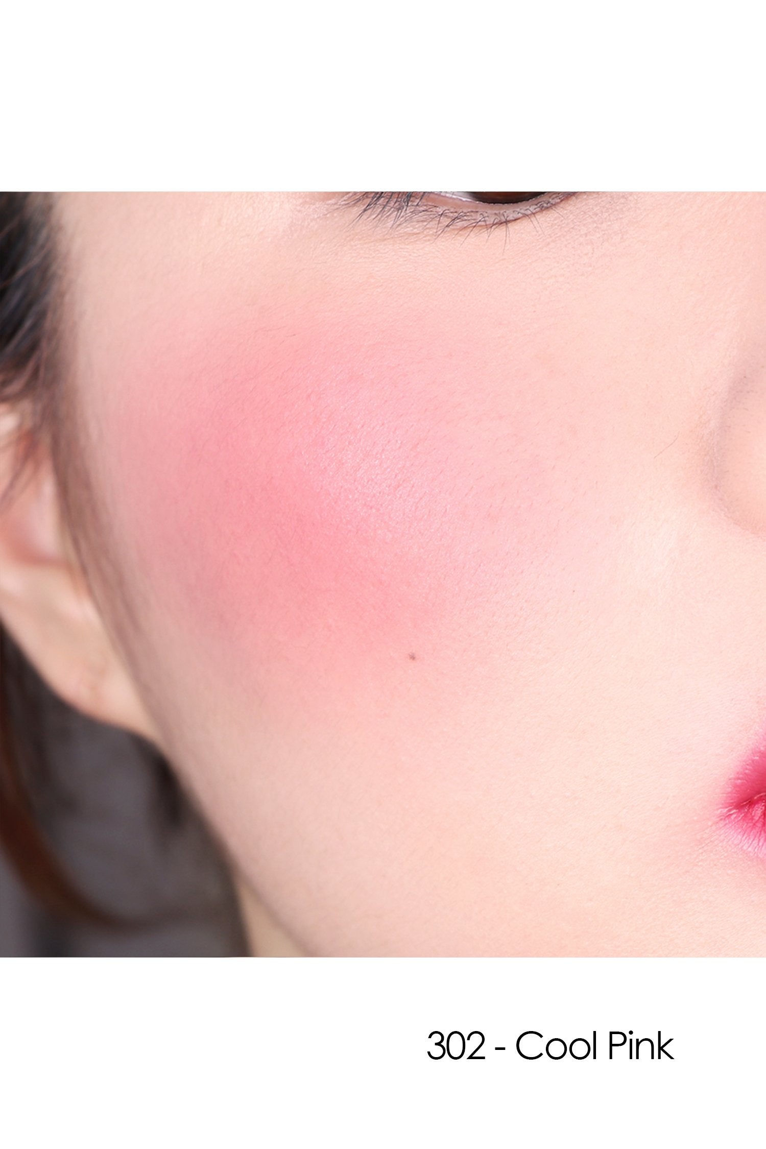 The gorgeous 302 - Cool Pink of this powder spreads on the cheeks and clings tightly on the skin.