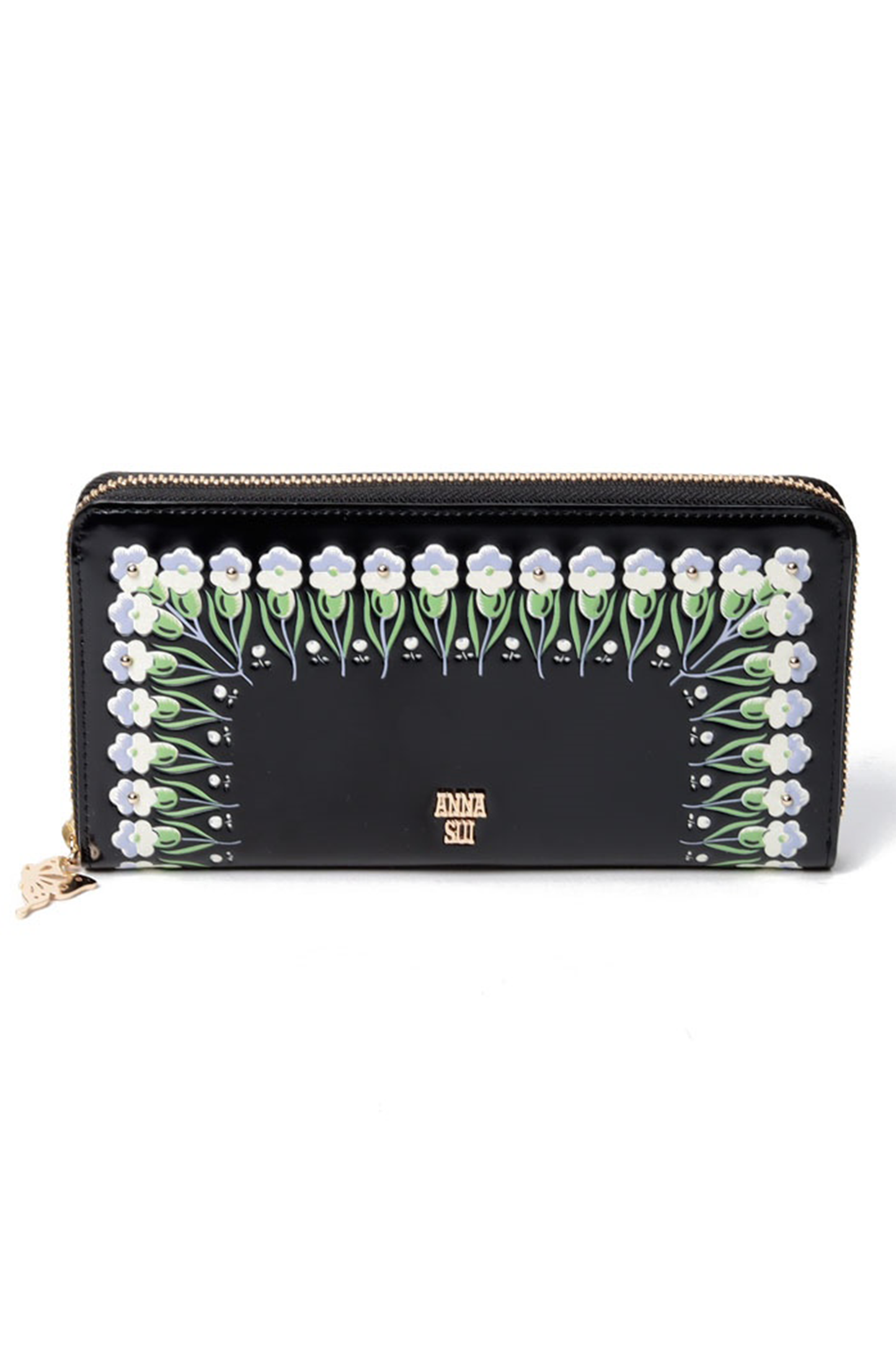 Pansy Panel Flora Wallet<br> Black - Anna Sui