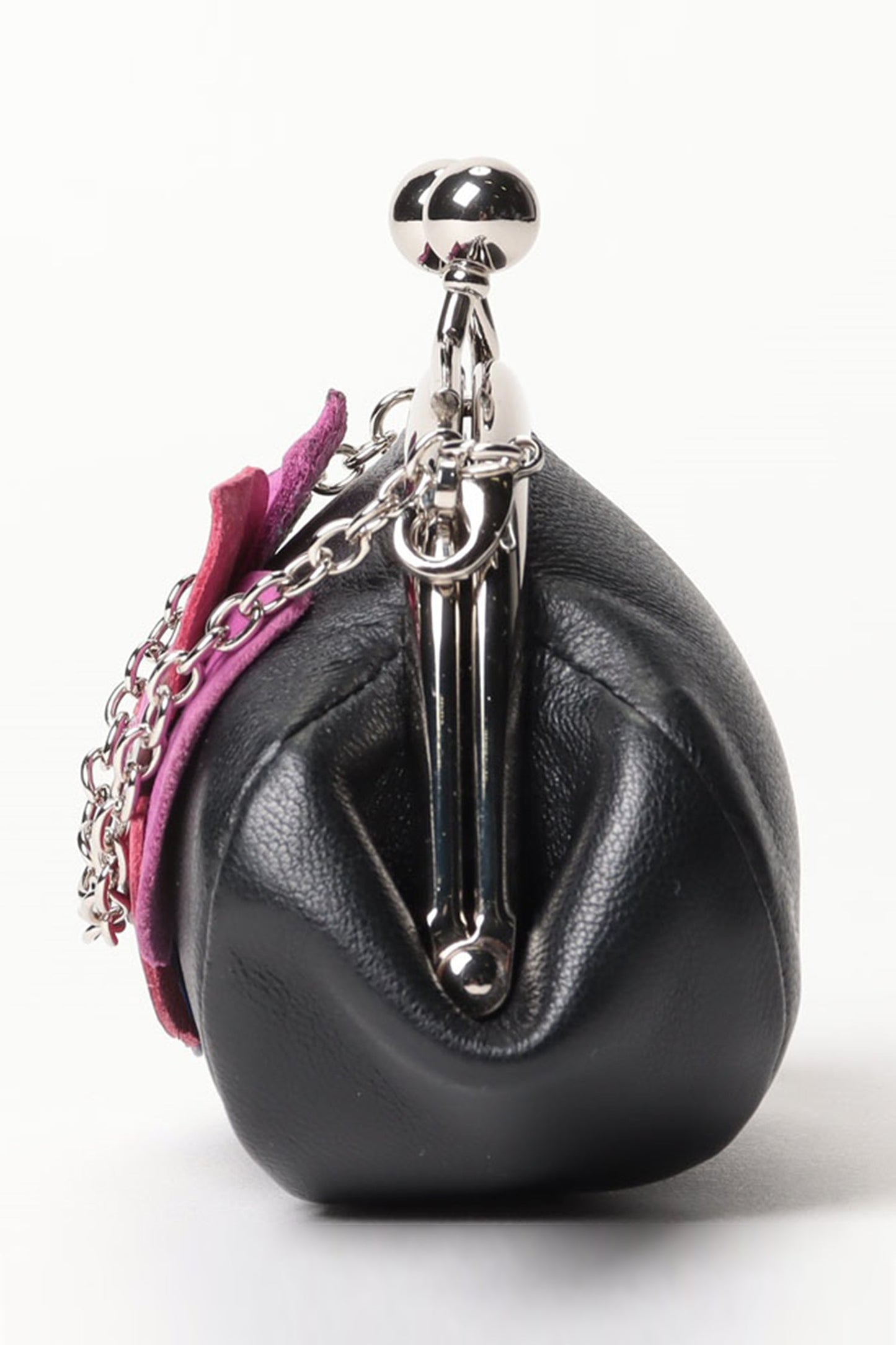 Candy Charm Mini Purse Black, silver chain, and big Clasp with articulation in middle