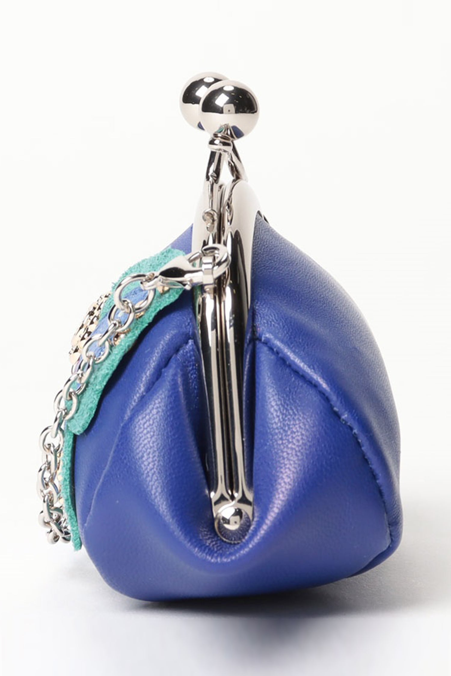 Candy Charm Mini Purse Navy, silver chain, and big Clasp with articulation in middle