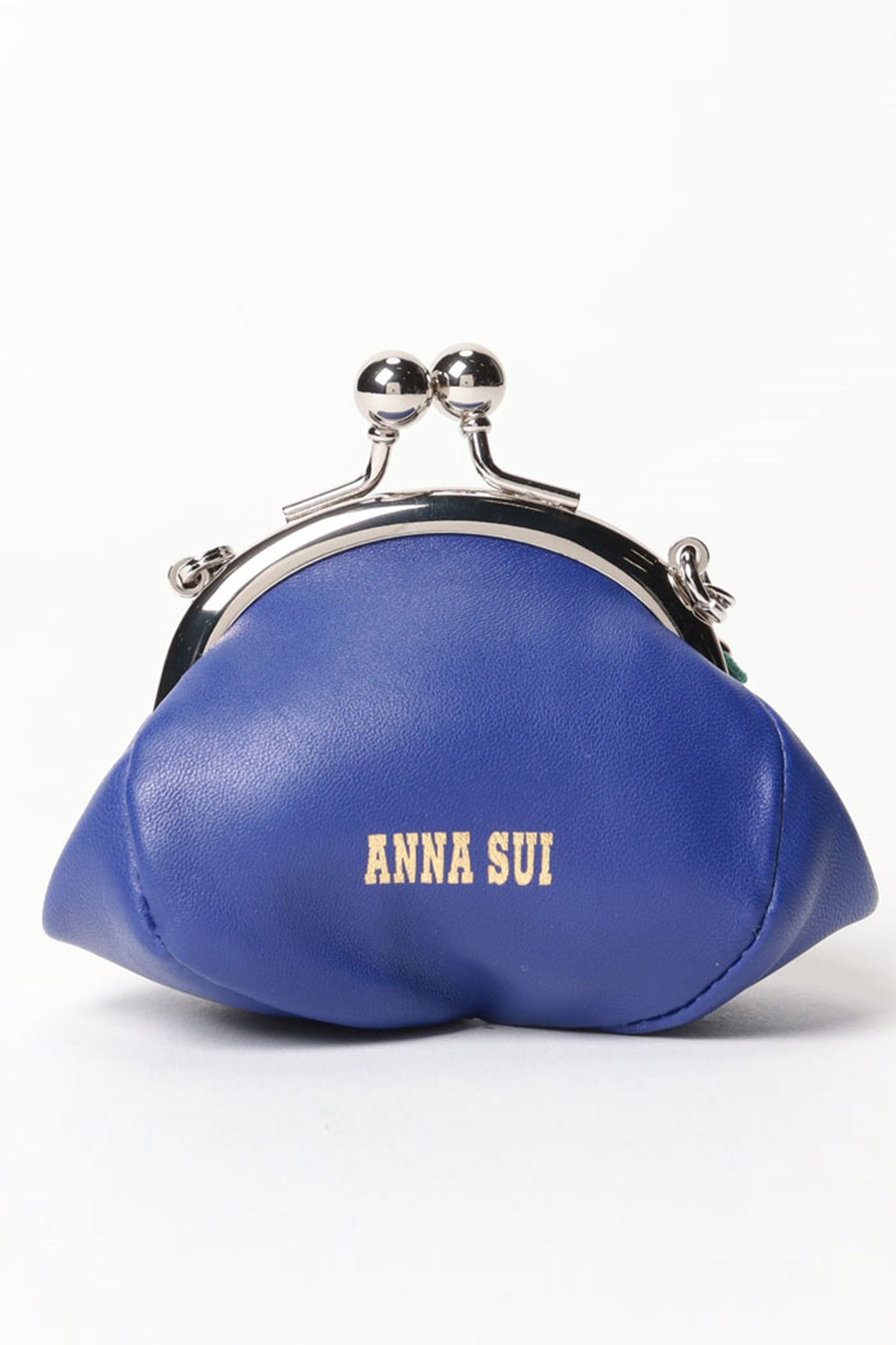 Candy Charm Mini Purse Navy, silver chain, and big Clasp, Anna Sui logo in golden fonts