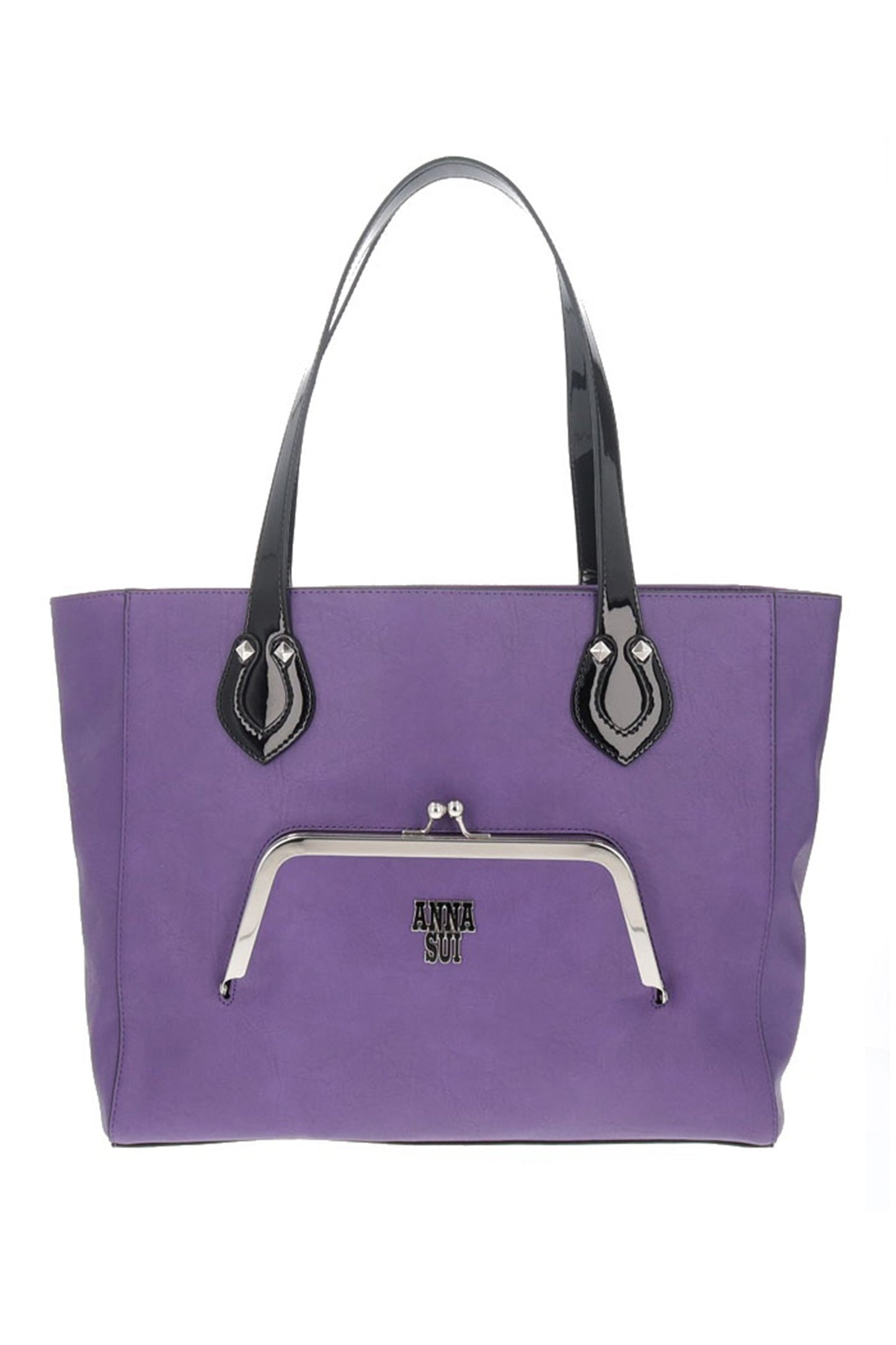 Metallica Large Tote Bag Purple, purse in front with silver claps, Anna Sui logo, 2 handles 