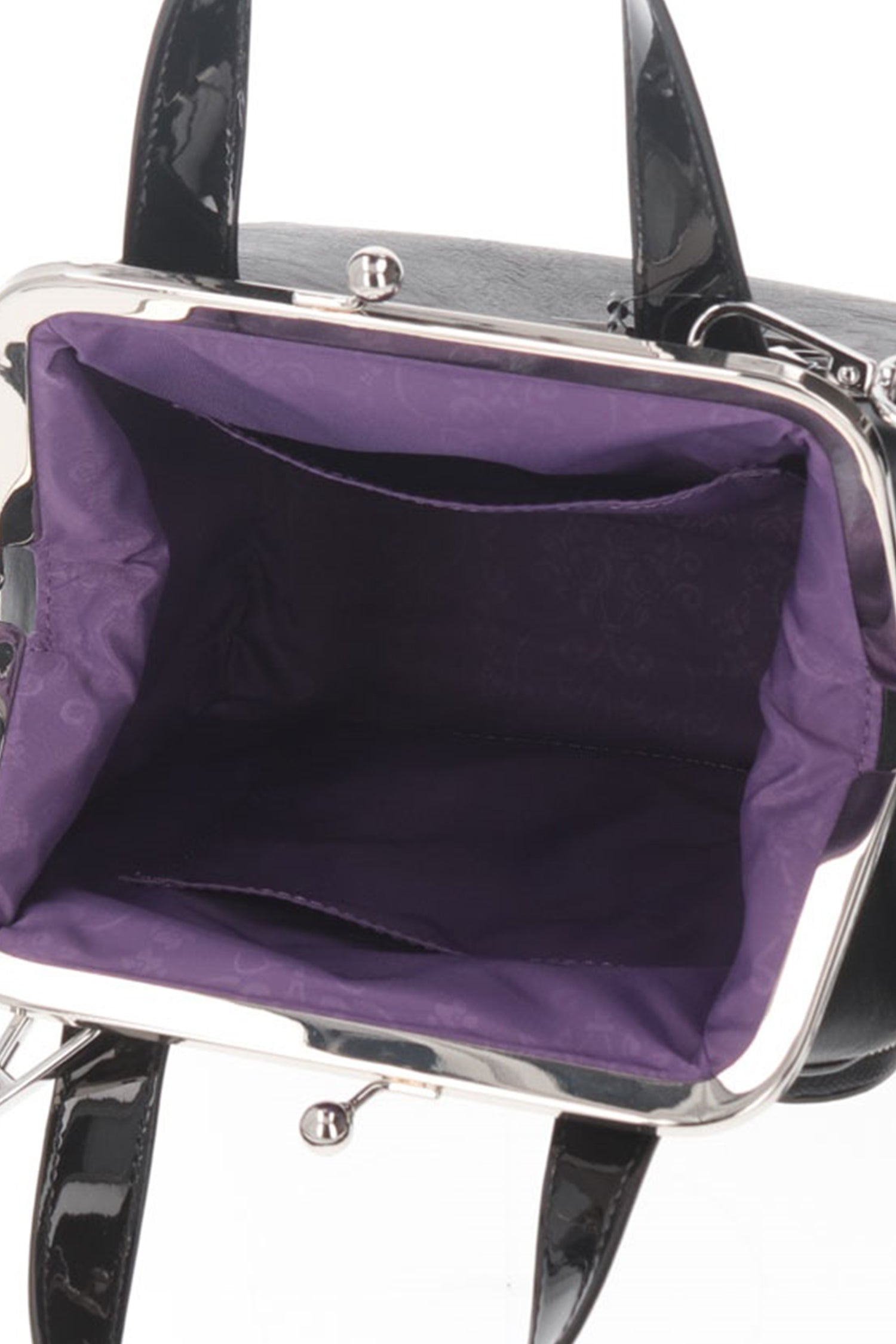 When open, Metallica Clasp Crossbody Bag Black, Purple inside is with plenty of space to carry a lot of your belonging
