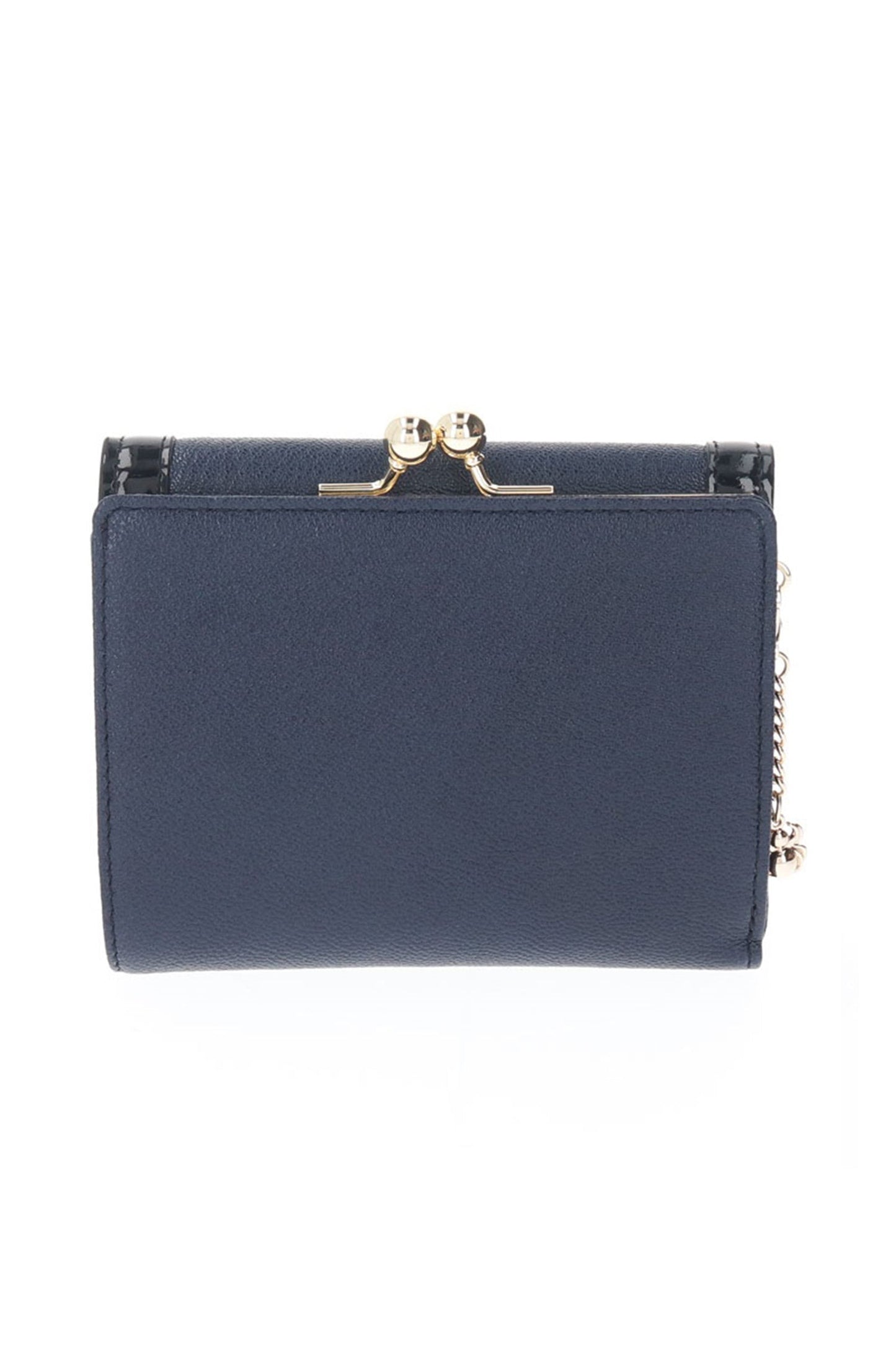 Poison golden Clasp on top Bi-fold Wallet Navy reveals, golden chain on the side