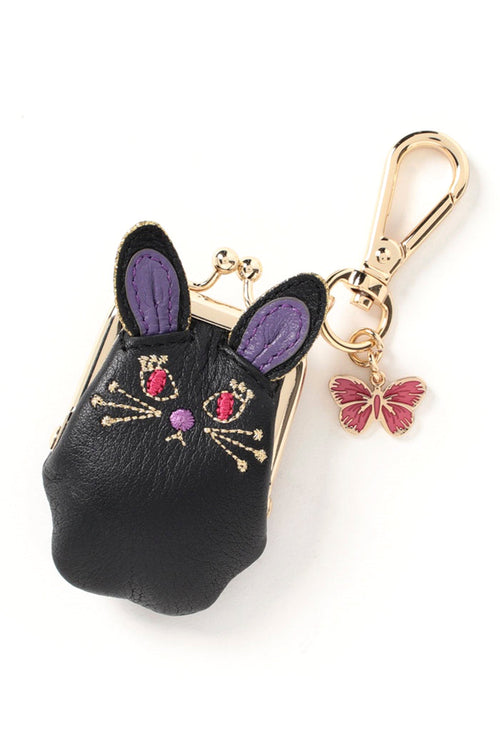 My Mimmy Mini Rabbit-like design in Black on front,  golden Keychain with a pink butterfly 