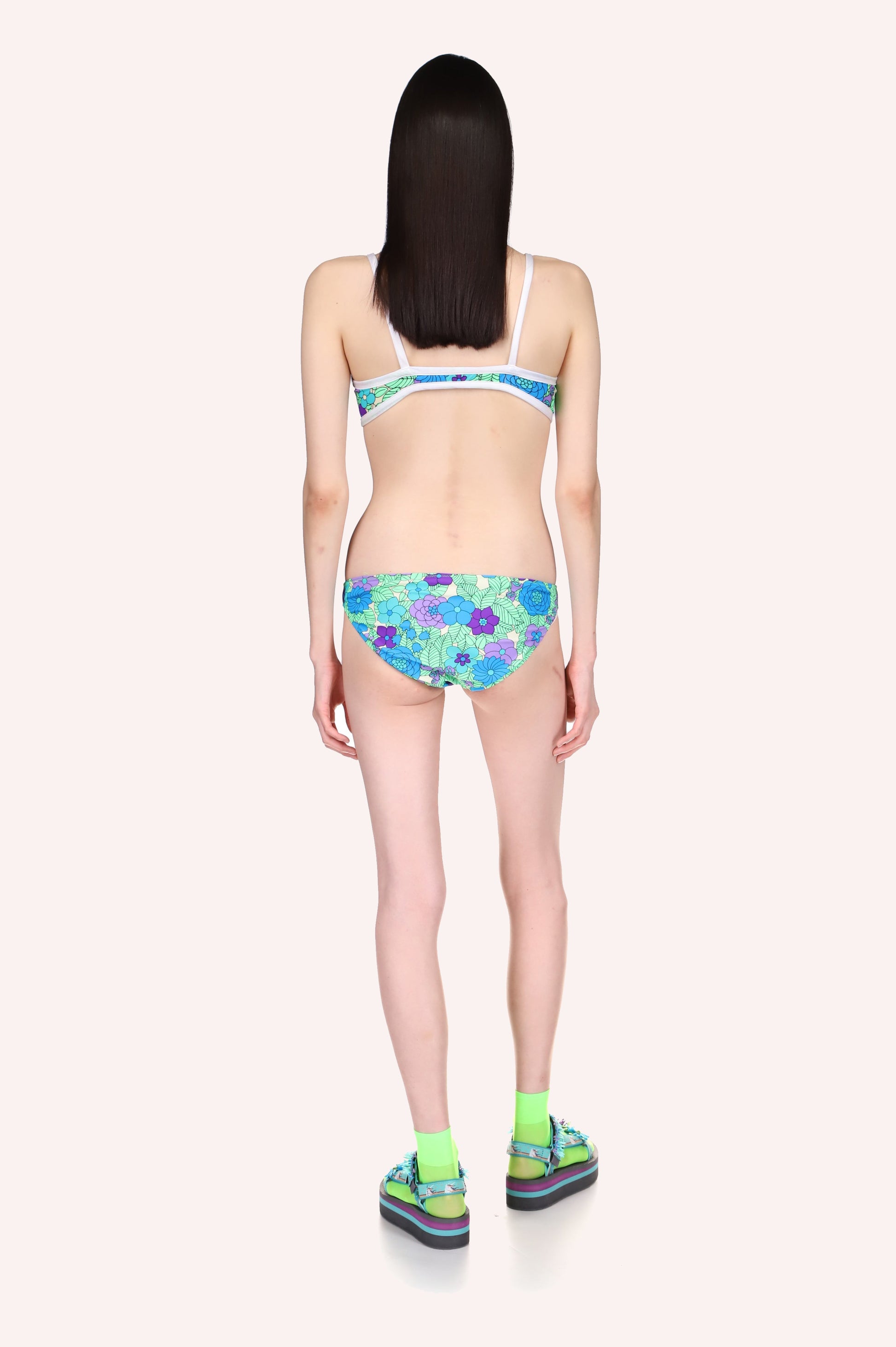 Beckoning Blossoms Bikini Set with adjustment straps on the back, the panty is at waistline high