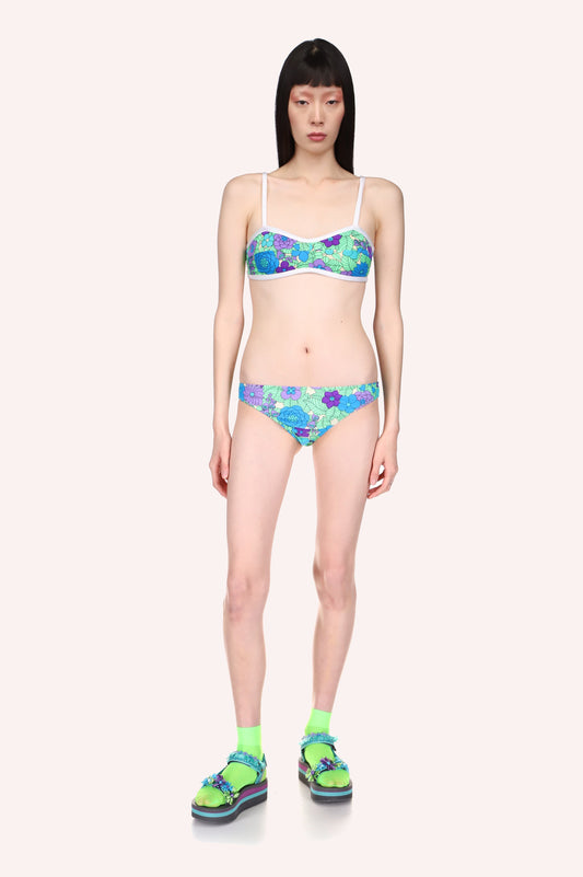Beckoning Blossoms Bikini Set, floral design in blue, top with straps cross over the shoulders