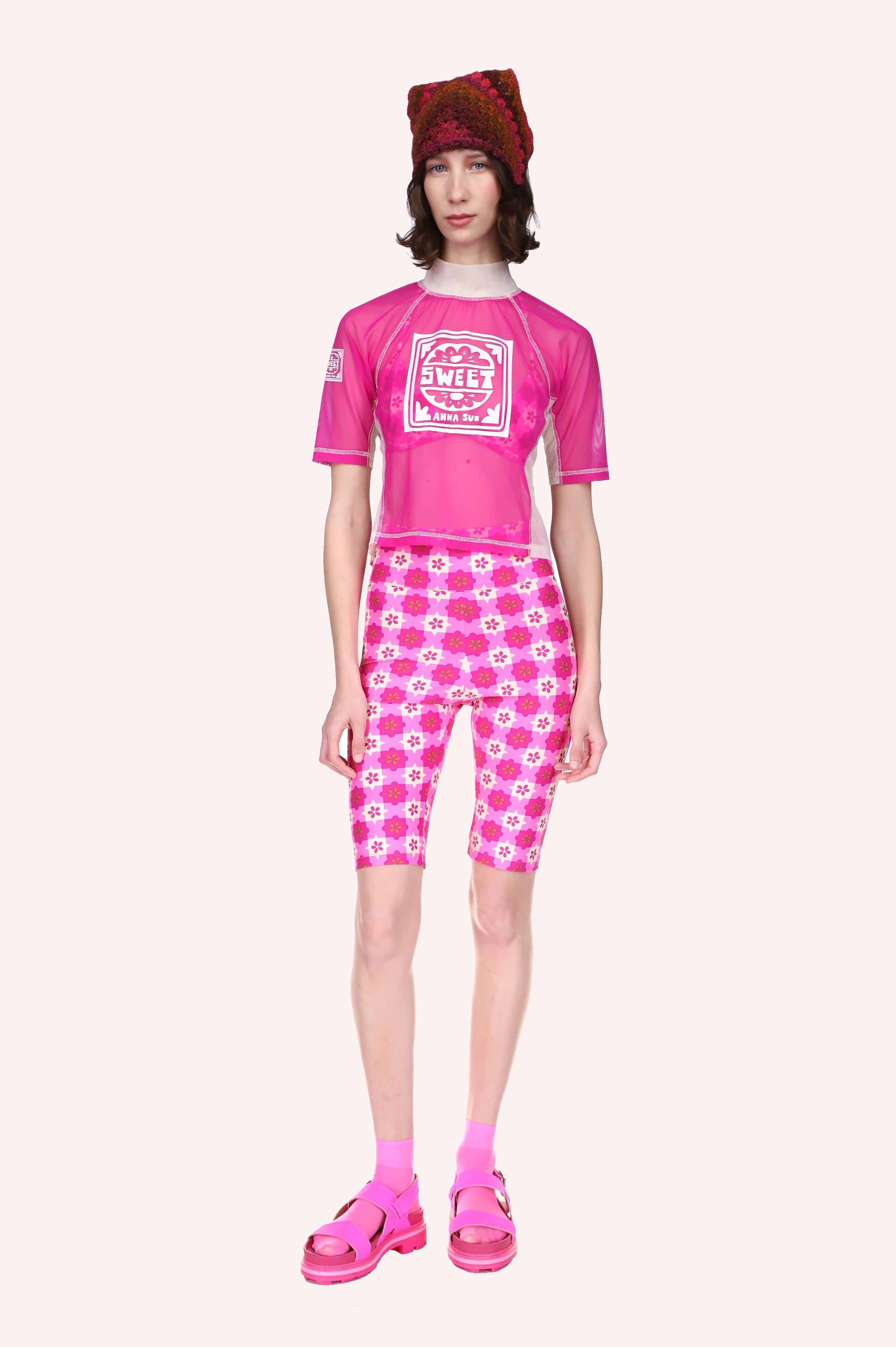 Utopian Gingham Bike Shorts <br> Neon Pink - Anna Sui