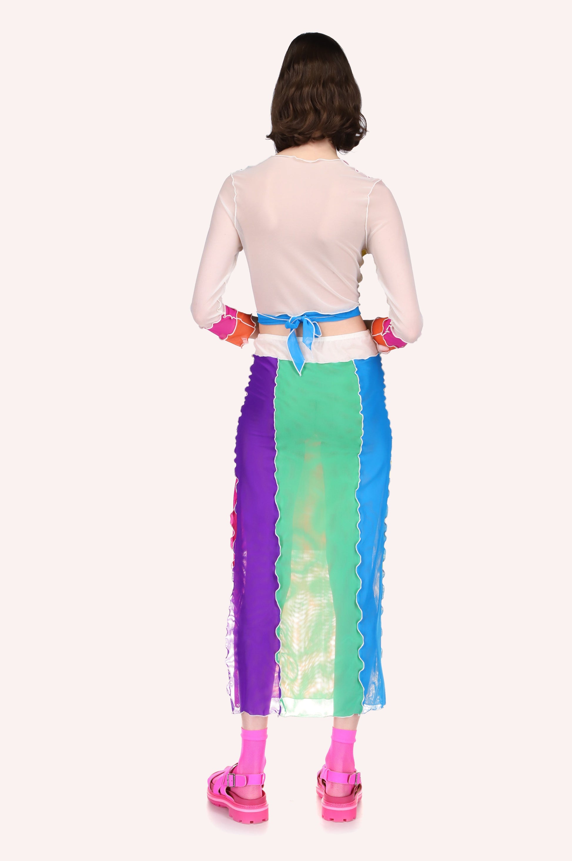 Mesh Skirt back colors are middle light green, right is blue, left purple, all seams are in white