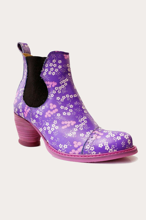 Anna Sui x John Fluevog <br> Ditsy Blooms Chelsea Boot in Purple - Anna Sui