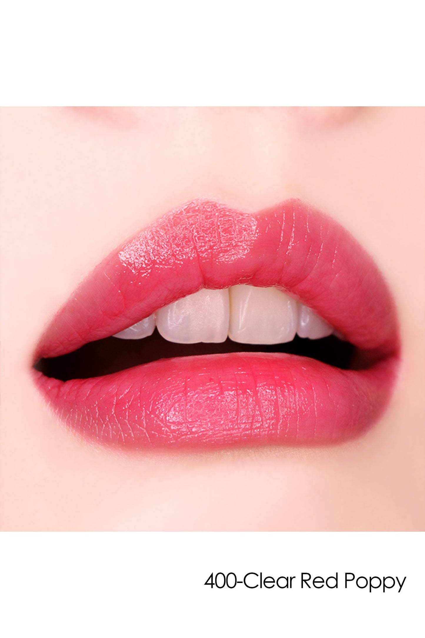 Lipstick S: Sheer Flower 400-Clear Red Poppy  on lips