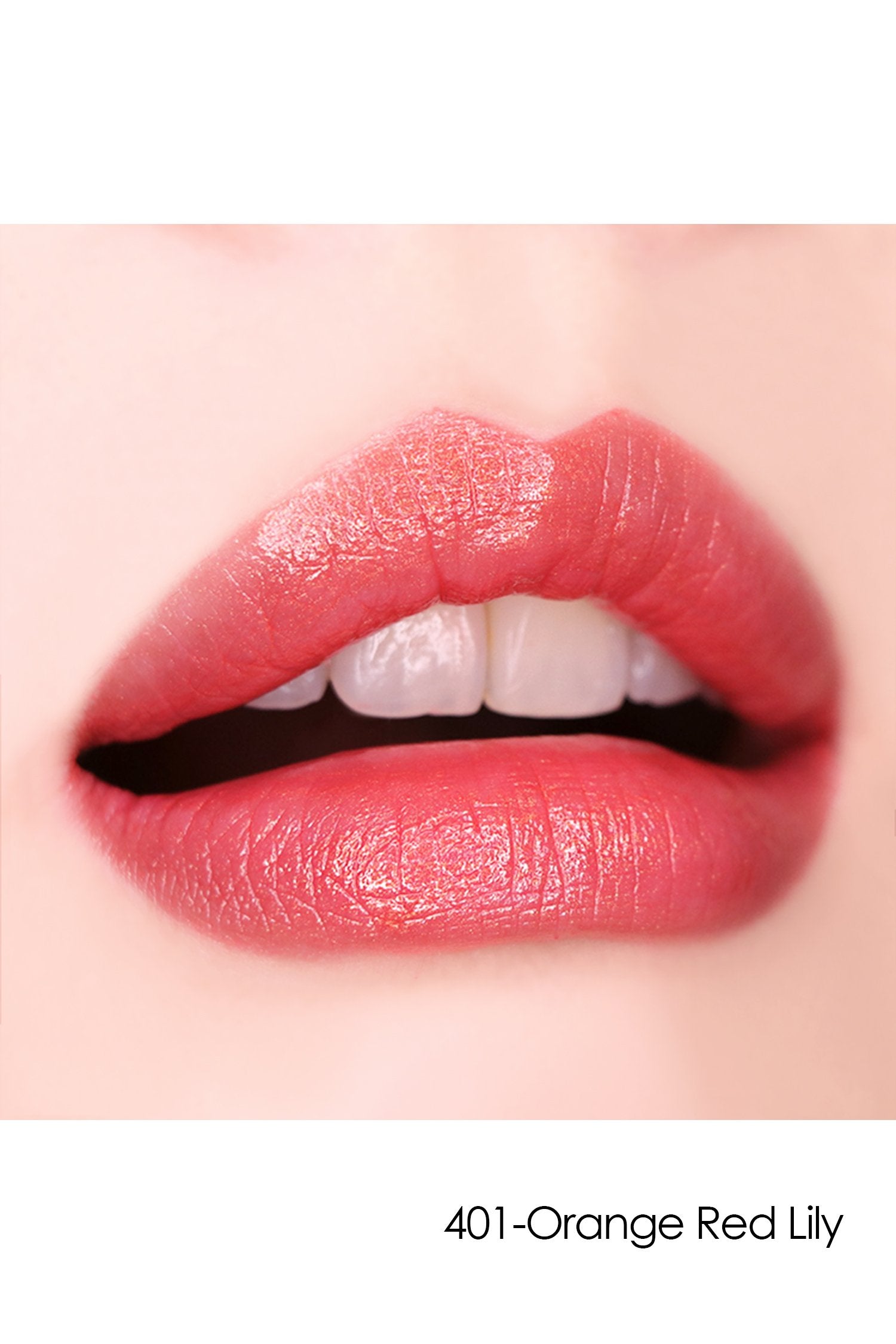 Lipstick S: Sheer Flower 401-Orange Red Lily on lips