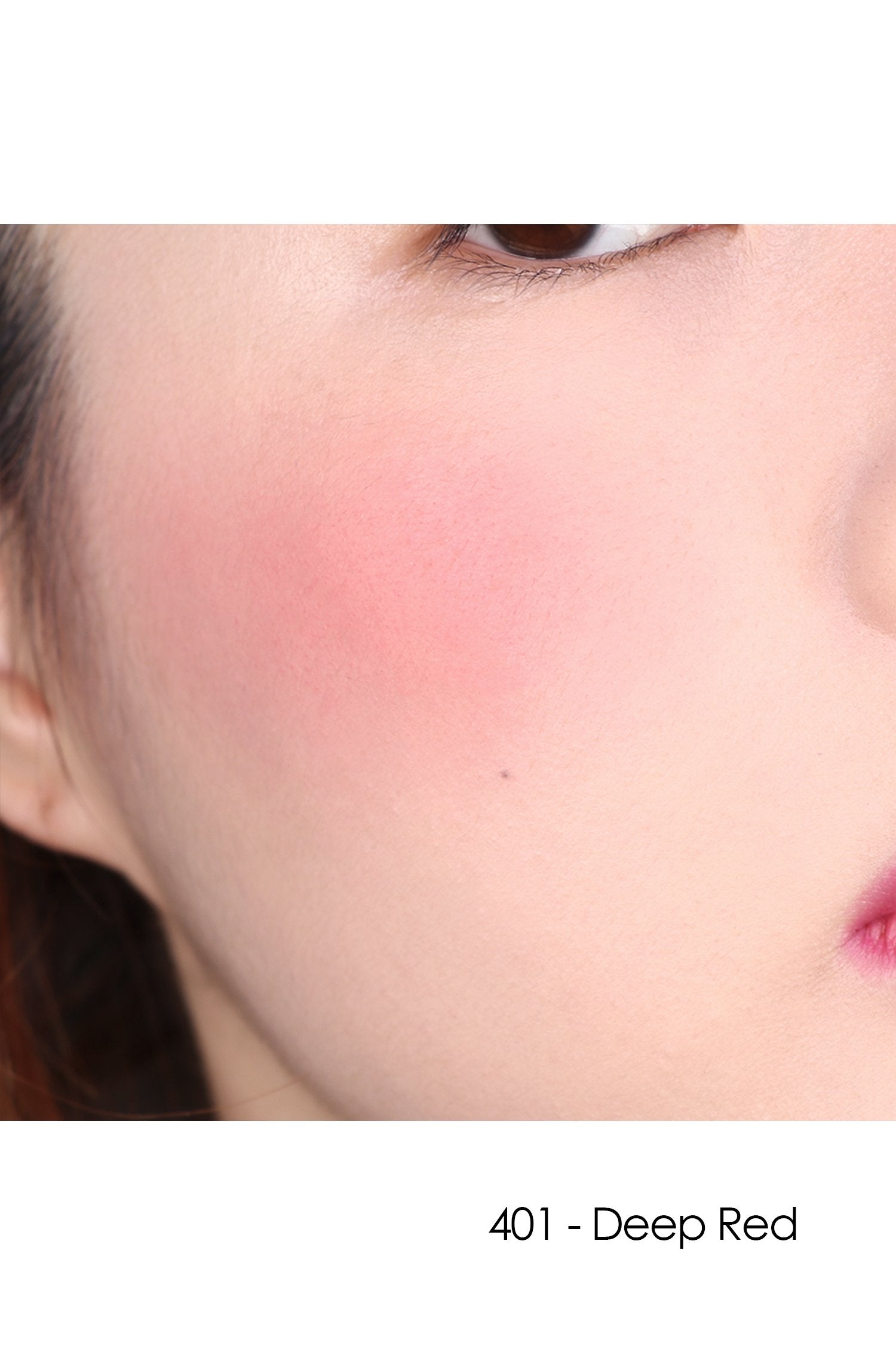 The gorgeous 401 - Deep Red of this powder spreads on the cheeks and clings tightly on the skin.
