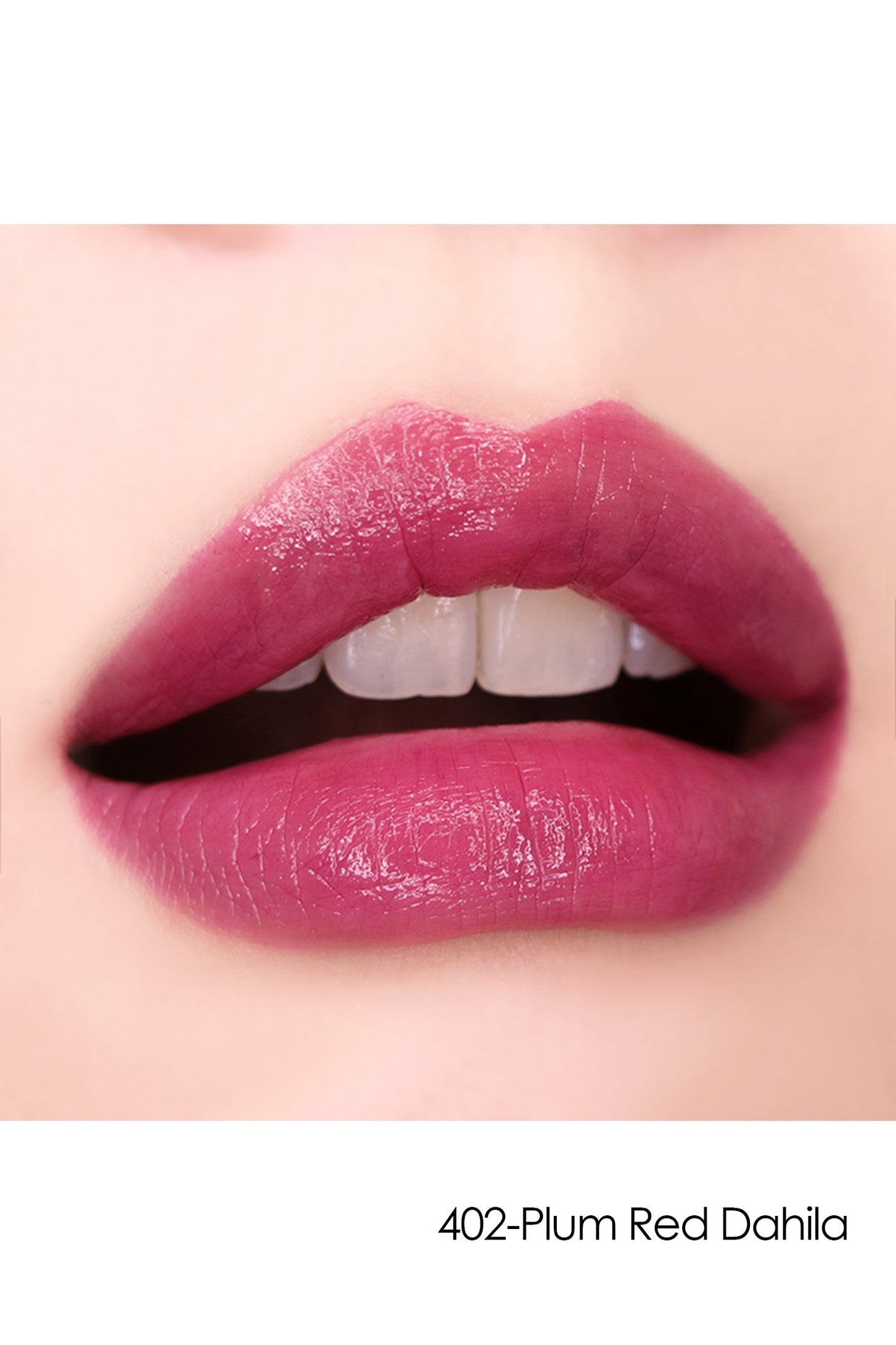 Lipstick S: Sheer Flower  402-Plum Red Dahila on lips