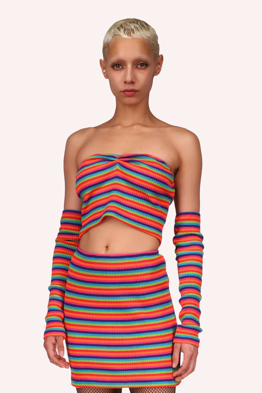 Rainbow Tube sleeveless top, above the waist, pinched above the breasts, highlighting your chest