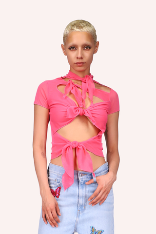 Utopian Gingham Triangle Bikini Set <br> Neon Pink