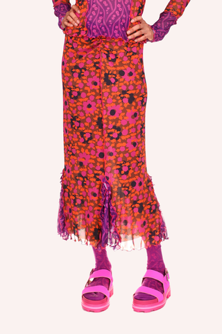 Rosebuds Mesh Ruched Dress <br> Sage Multi