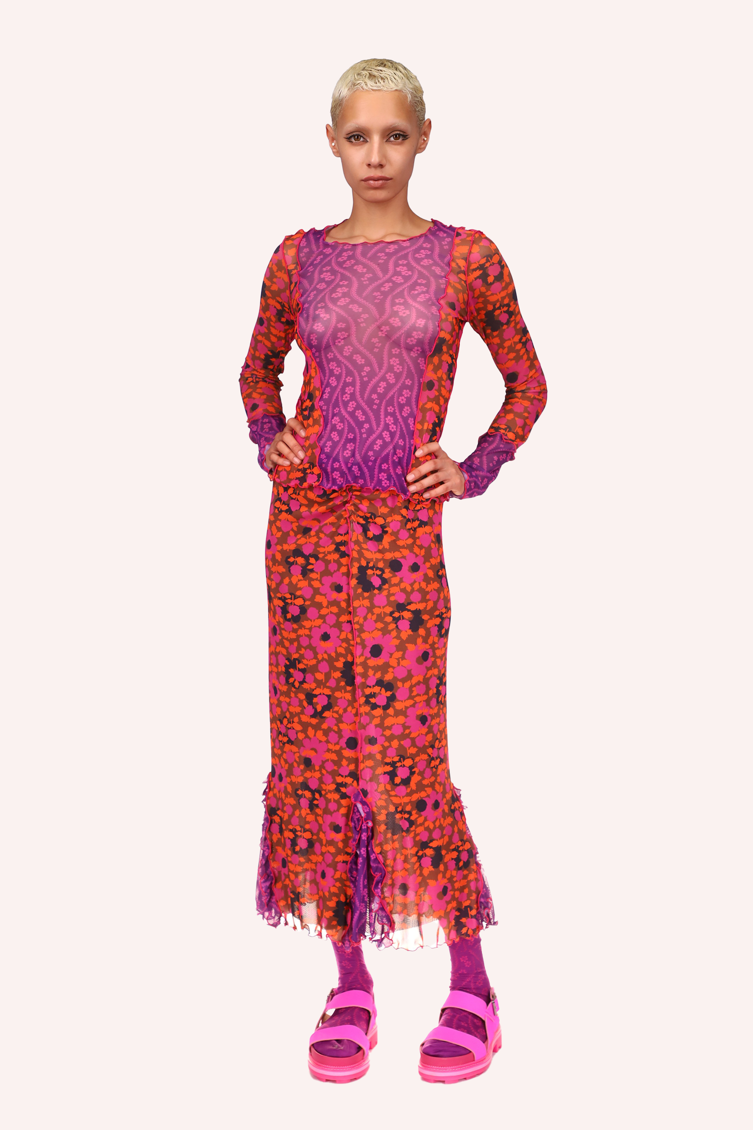 Posies Combo Mesh Skirt <br> Orange Multi - Anna Sui