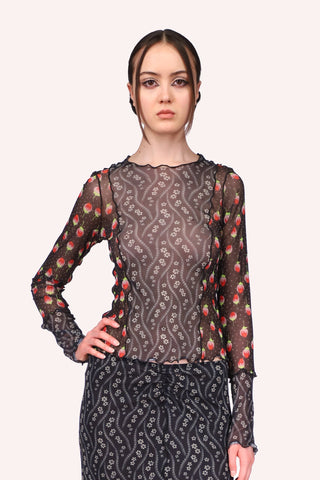 Floral Embroidered Lace Top<br> Black Multi