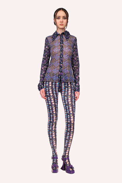 Floral Stripe Tights <br>Turquoise Multi - Anna Sui