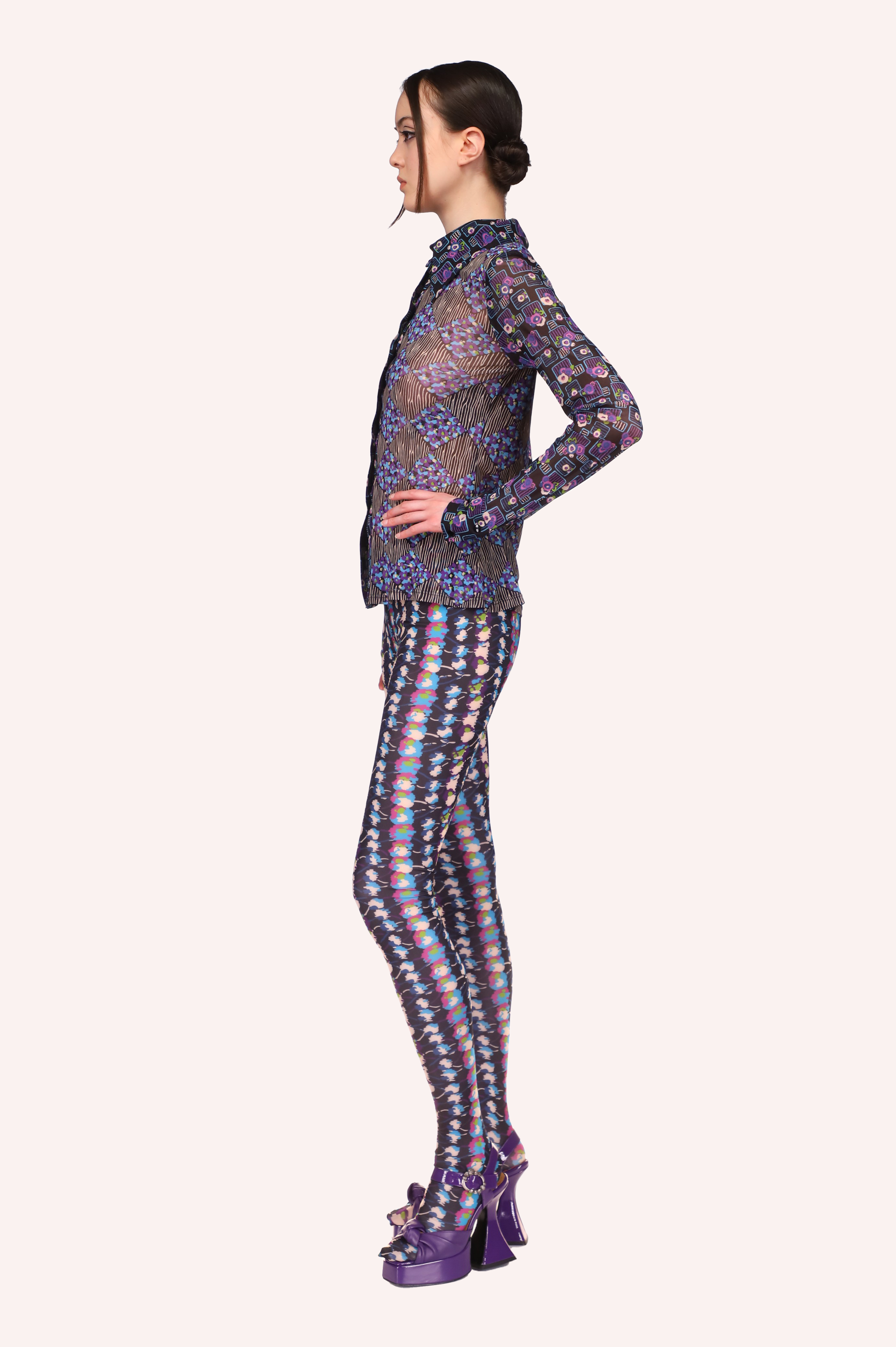 Floral Stripe Tights <br>Turquoise Multi - Anna Sui