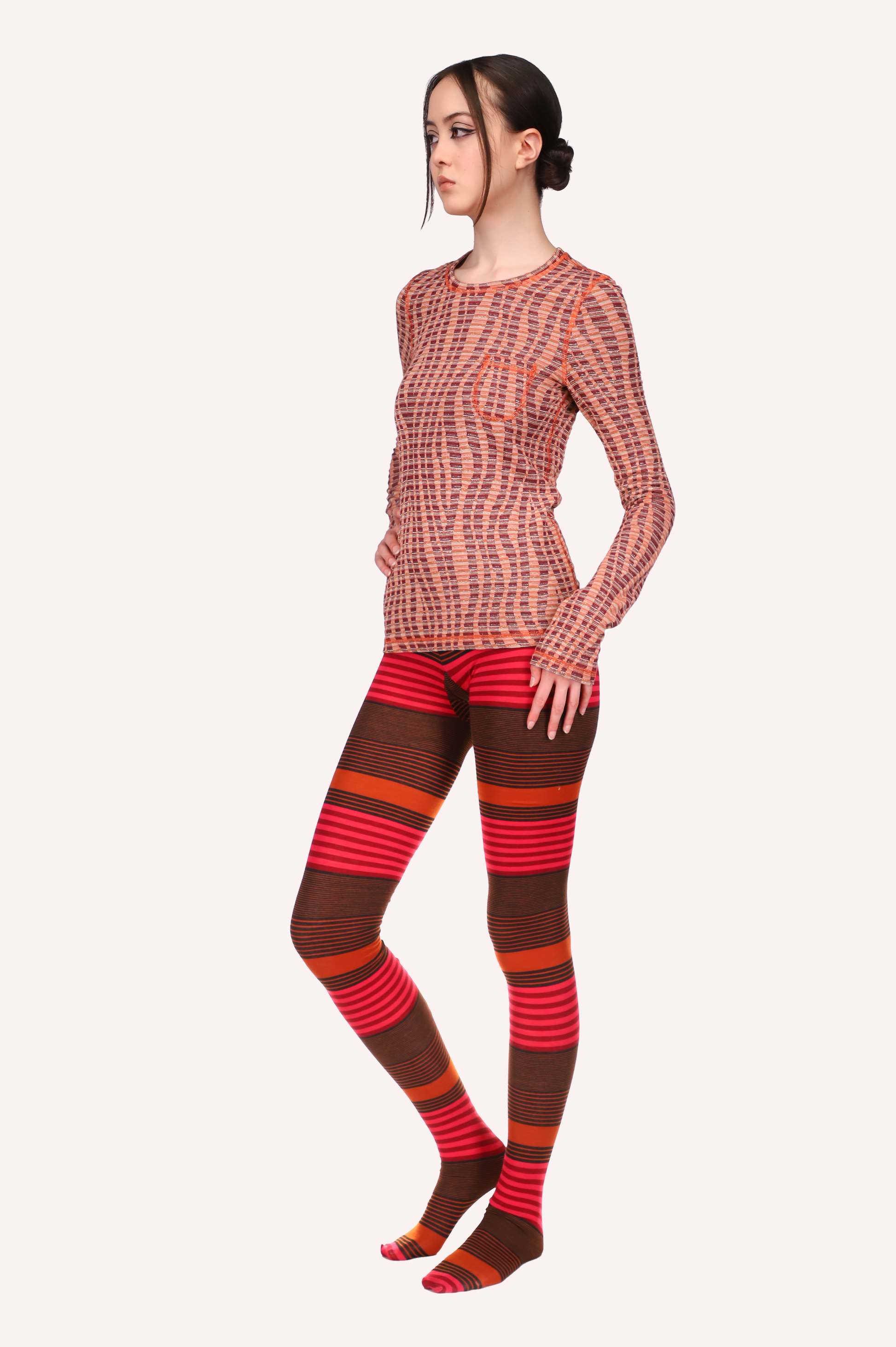 Mod Stripe Knit Tights Orange can be worn as a legging