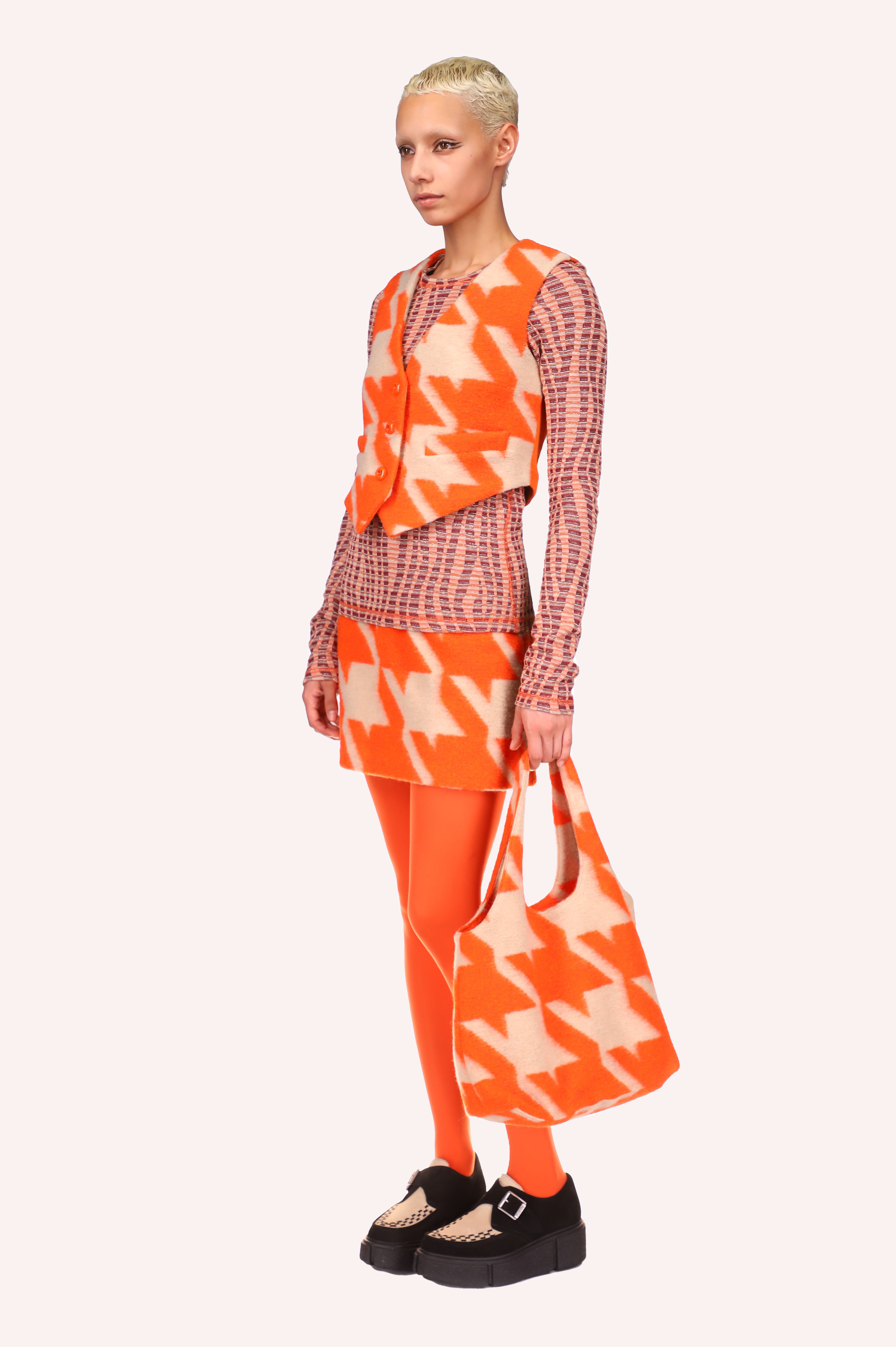 Pop Houndstooth Buttondown Vest<br> Orange Multi - Anna Sui