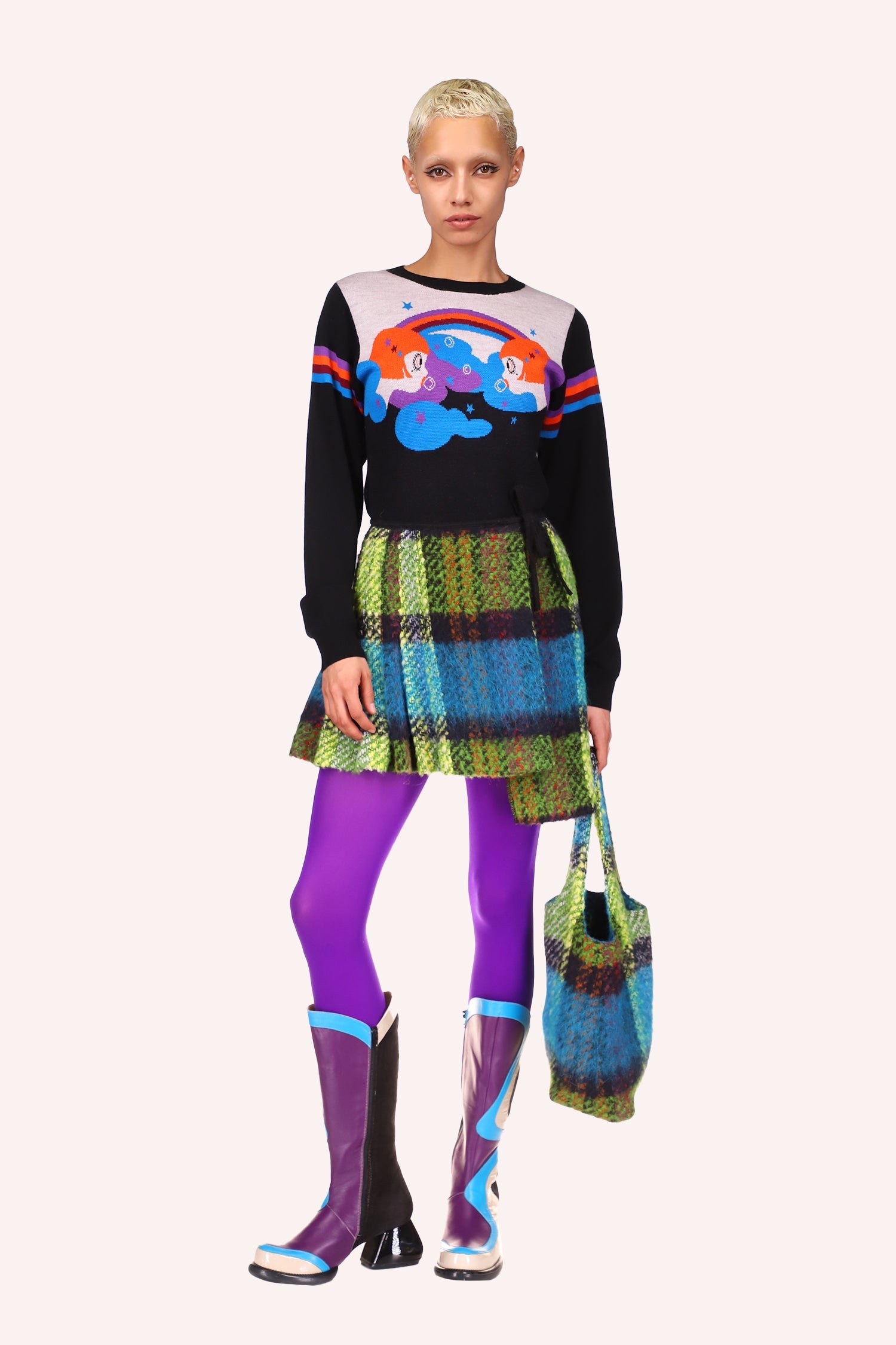 Multi Plaid Wrap Skirt<br> Fern Multi - Anna Sui