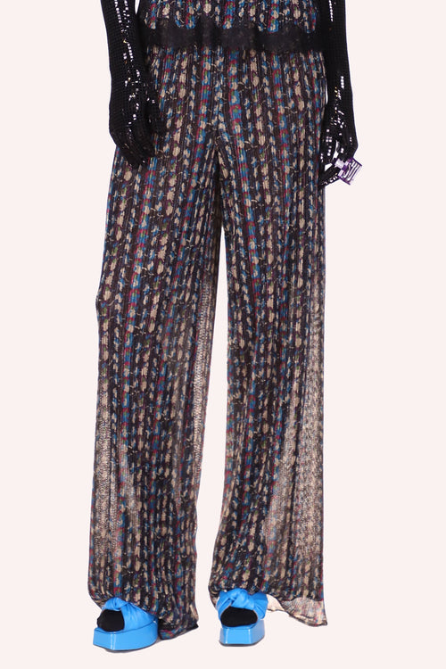 Metallic Floral Stripe Pants<br> Turquoise Multi - Anna Sui