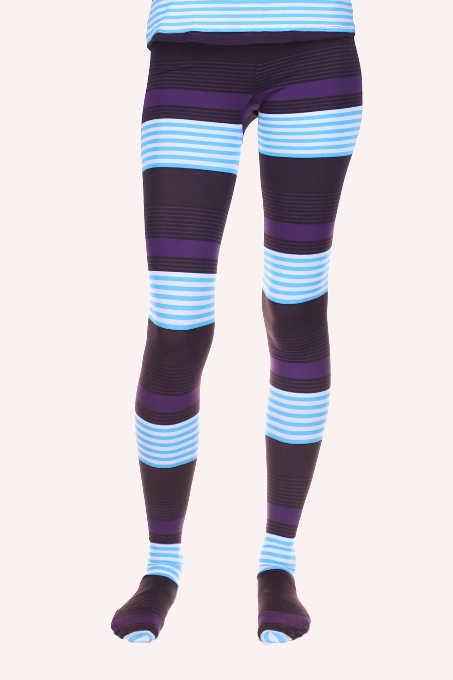 Tights , Design different sizes of bands in Orchid, blue, & purple around the legs