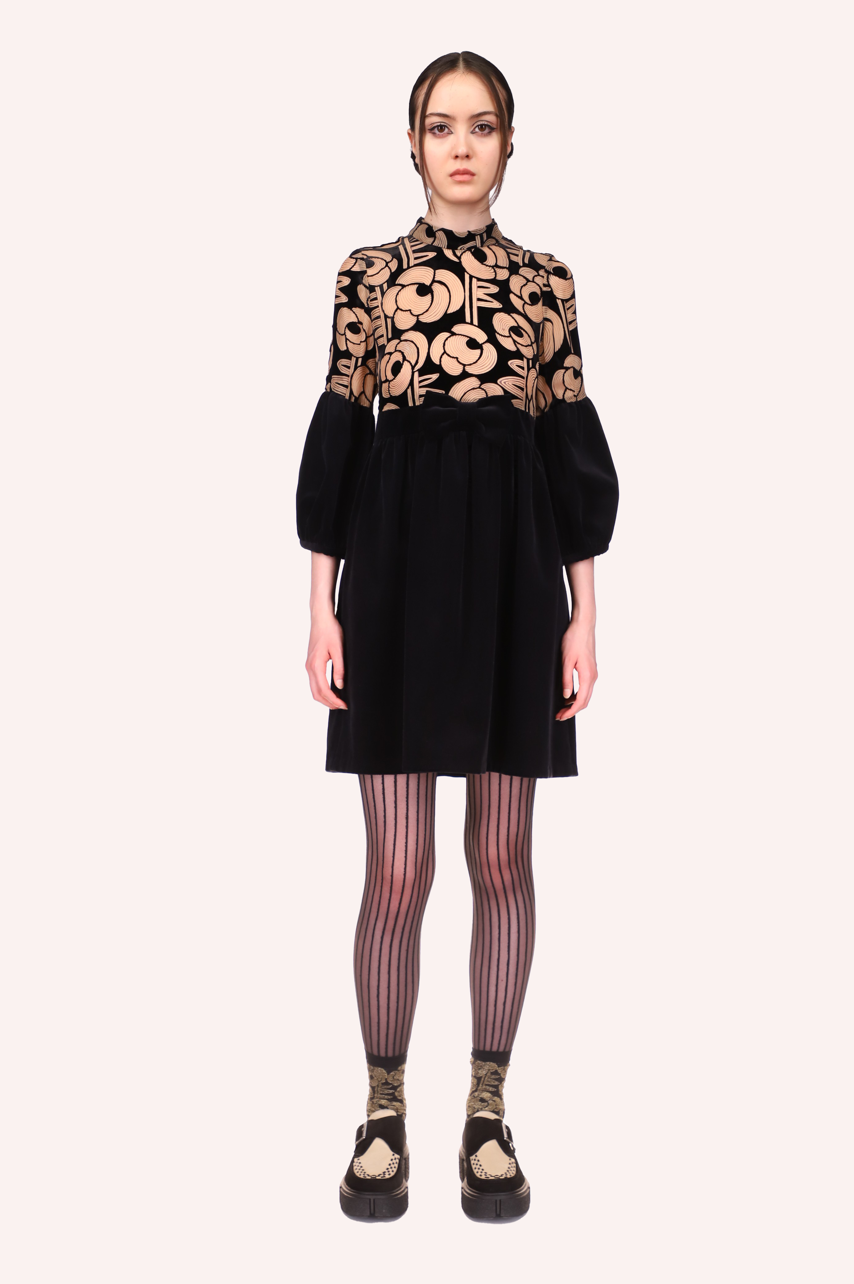 Ribbed Roses Party Dress<br> Black Multi - Anna Sui