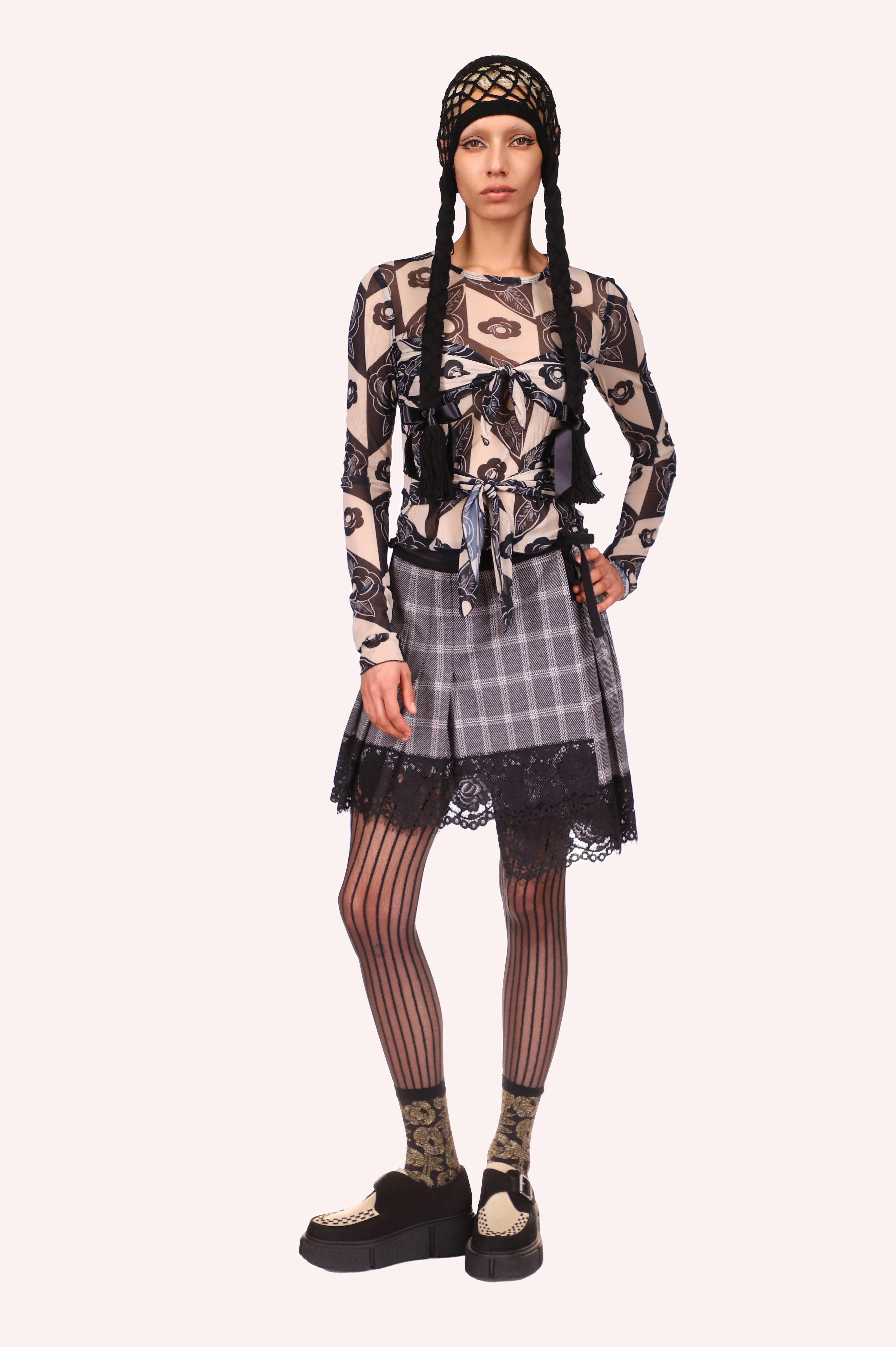 Dandy Plaid Wrap Skirt <br> Black Multi - Anna Sui