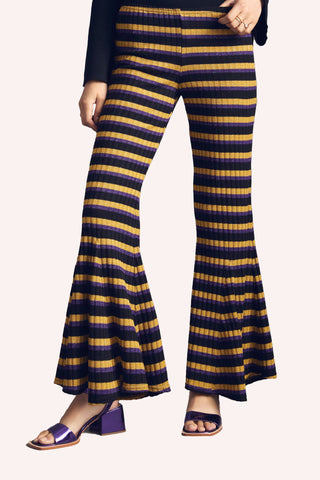 Metallic Floral Stripe Pants<br> Turquoise Multi