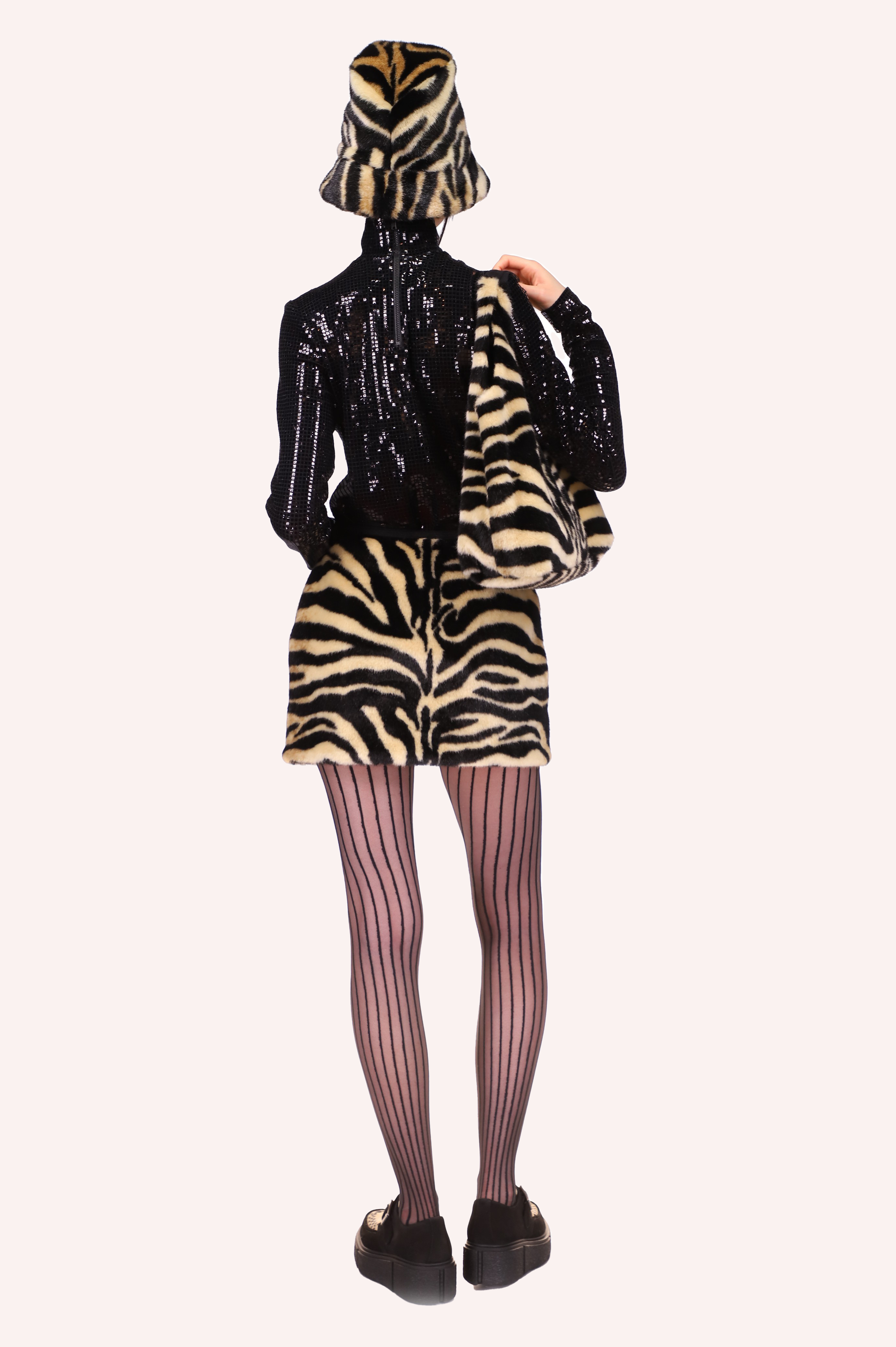 Zebra Faux  Fur Mini Skirt <br> Black Multi - Anna Sui