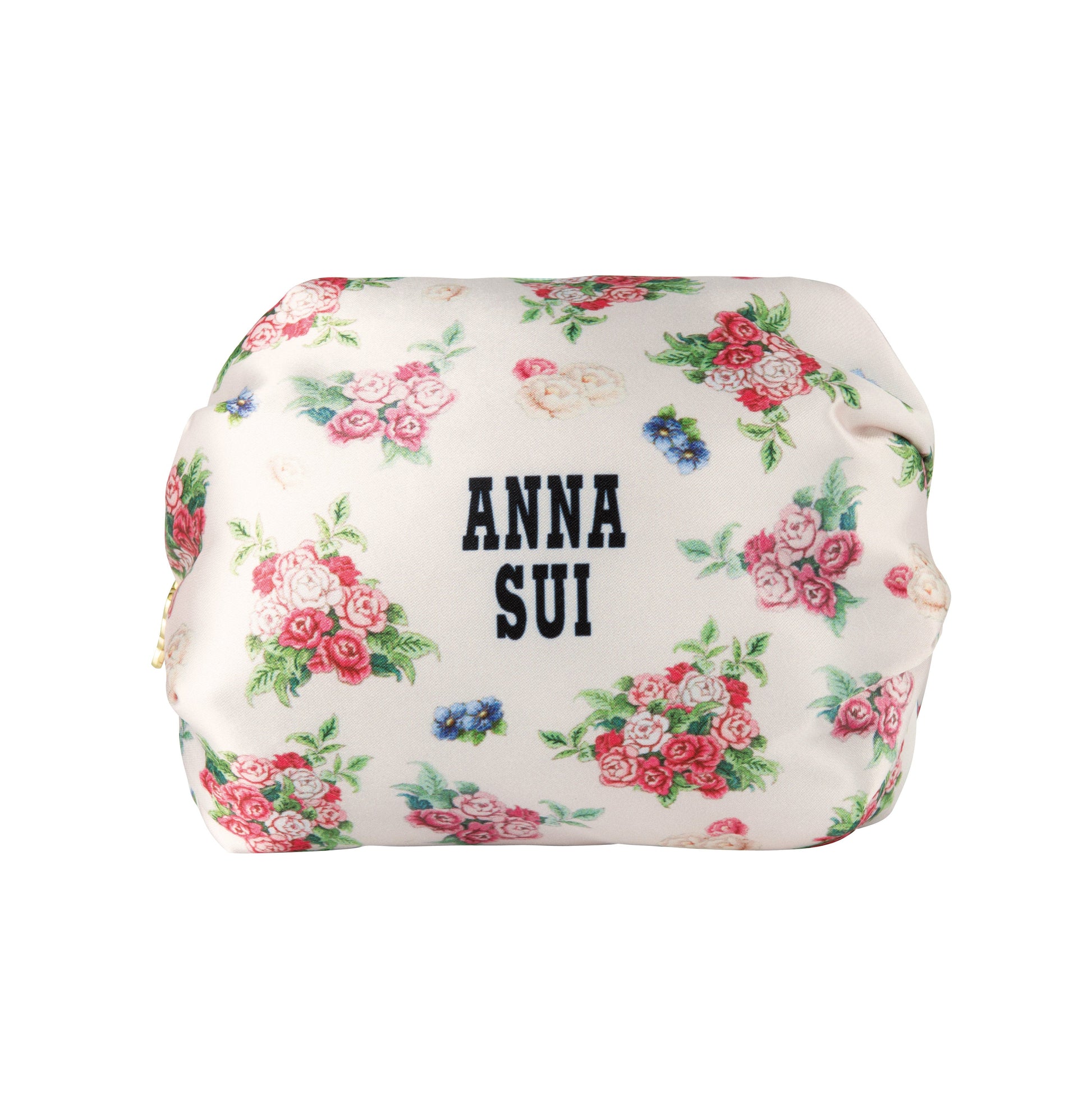 FREE Cosmetic Bag with this set, beige with rosy floral design, Anna Sui label on it, zipper on top