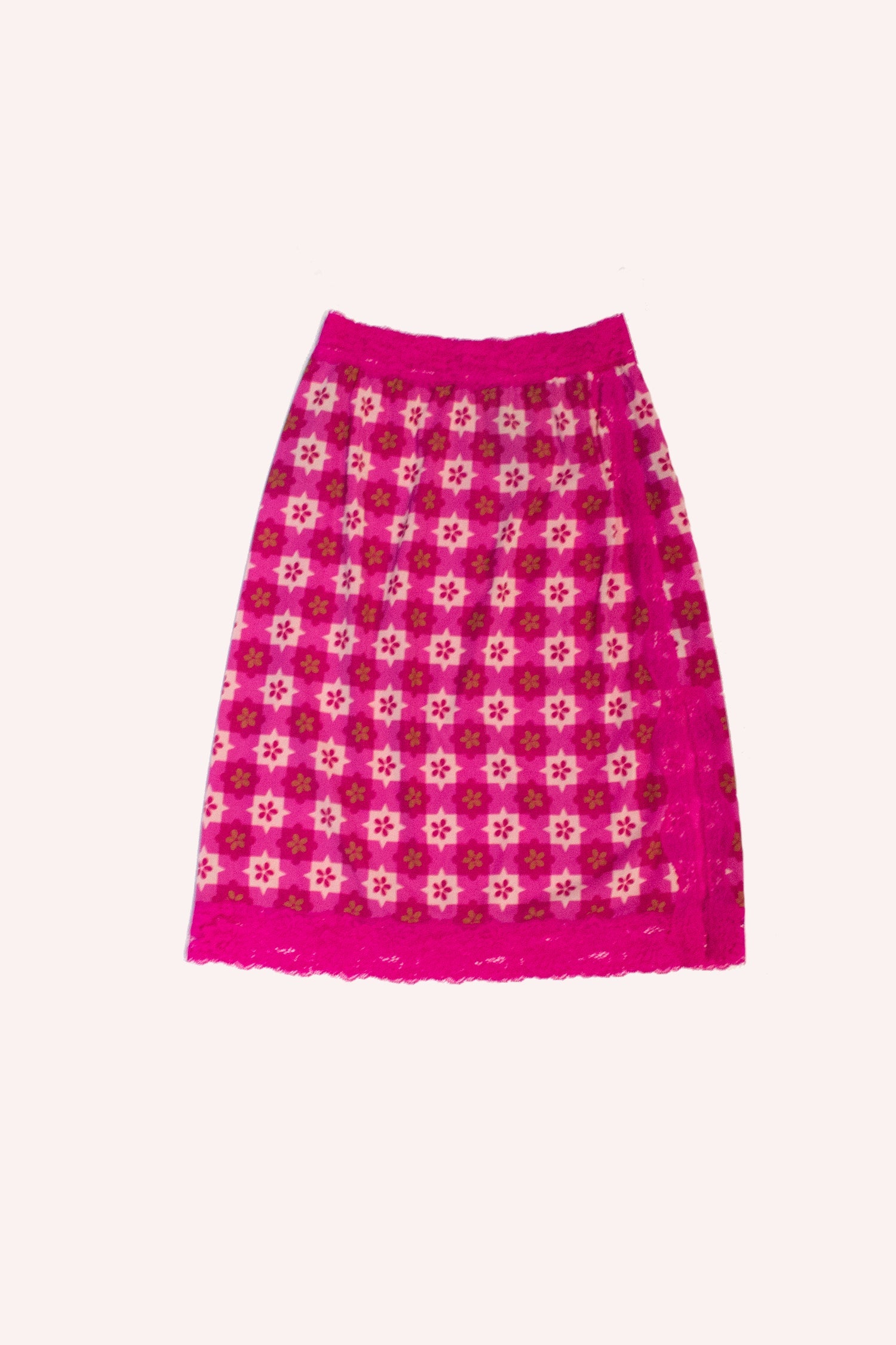 Utopian Gingham Mesh Skirt <br> Neon Pink - Anna Sui