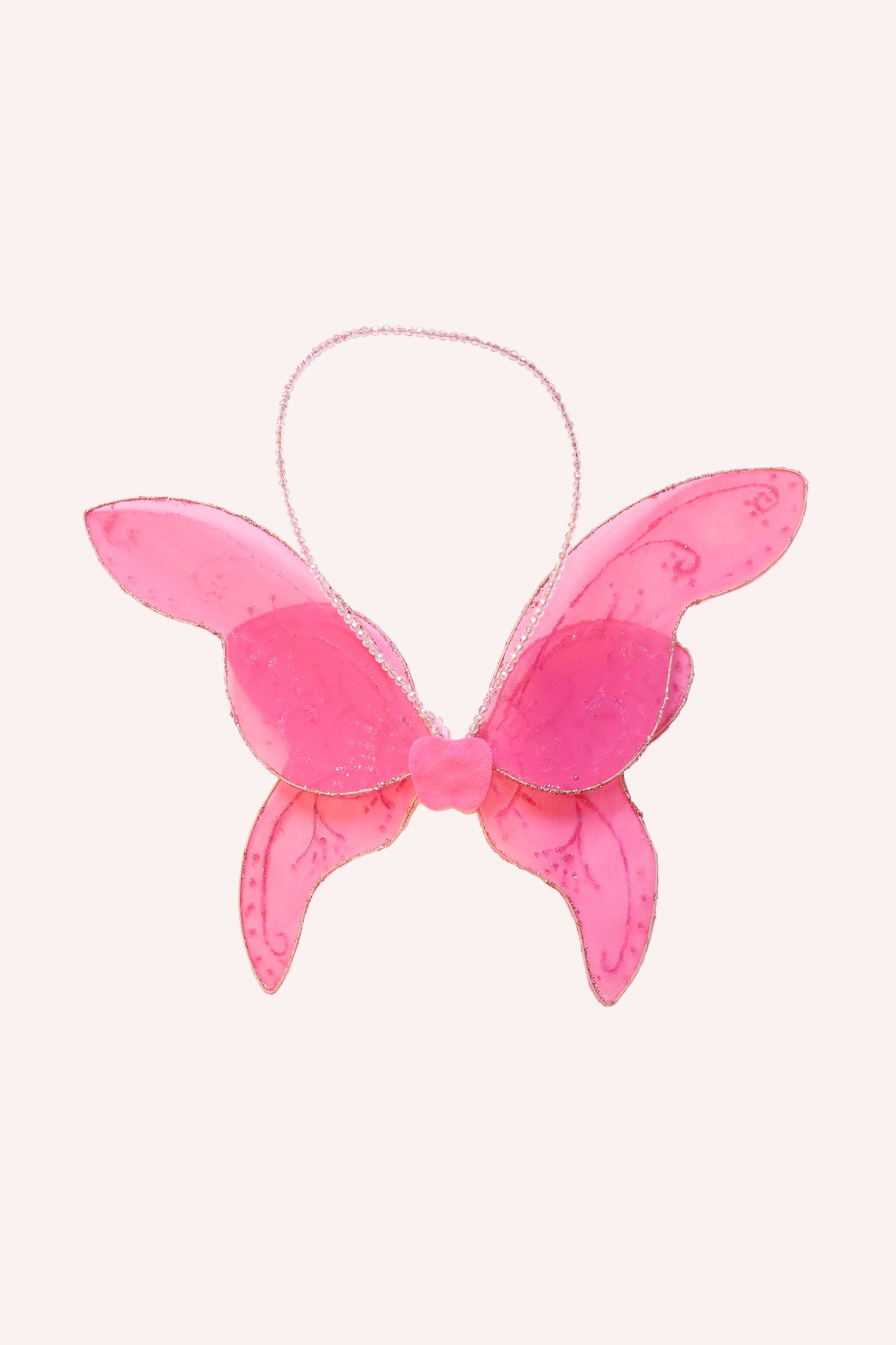 transparent beads strap around neckline is fixed at the center butterfly body to wear the wings on the back 