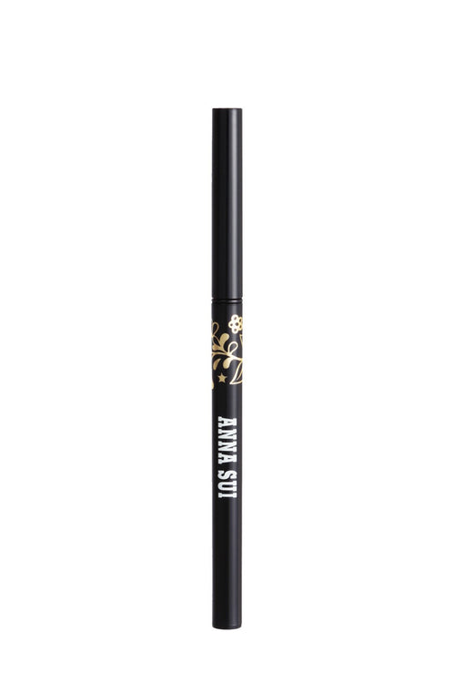 Eyeliner in a long cylindrical container, with golden floral design and white Anna Sui label