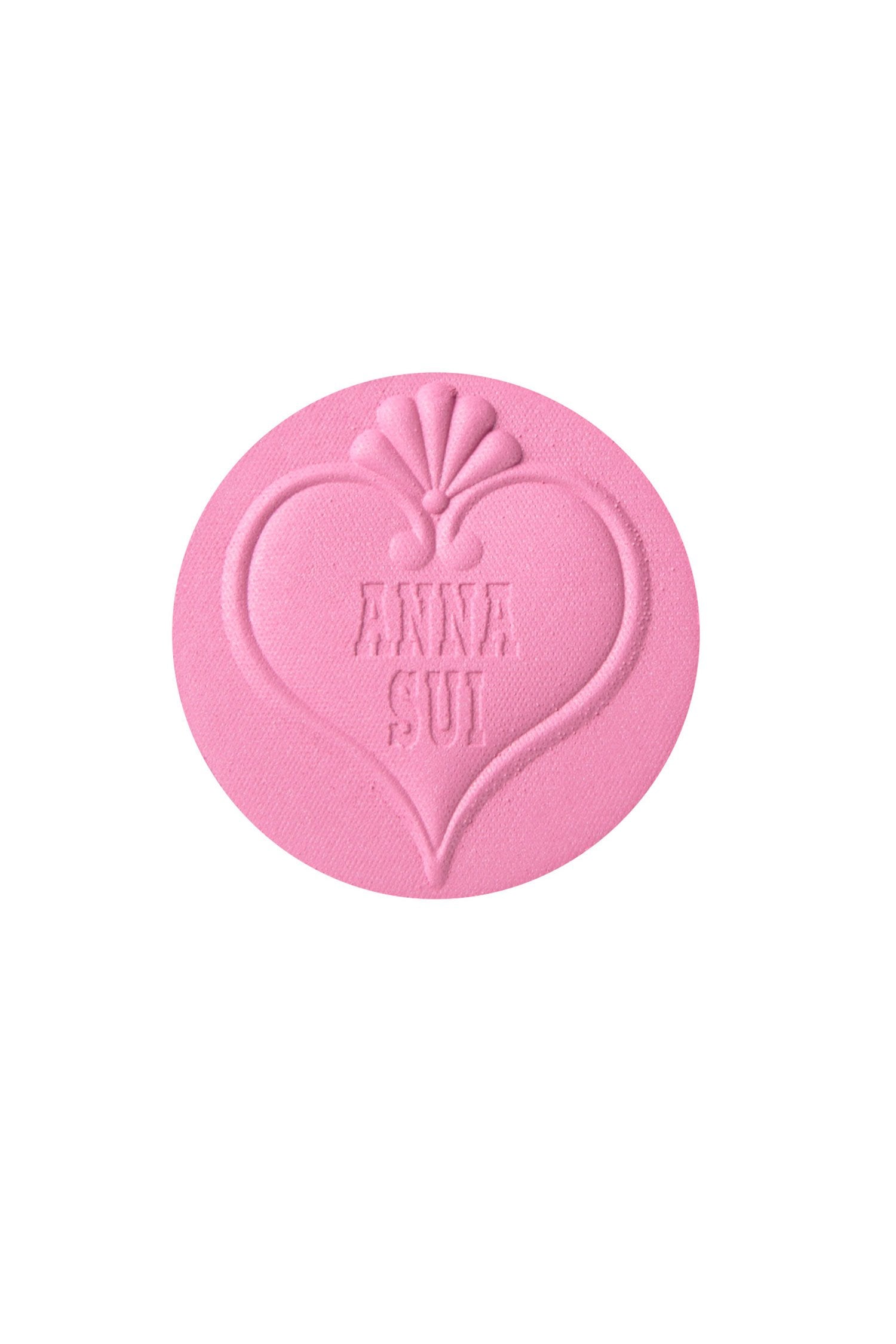 302 - Cool Pink Sui Black - Powder Blush color, round, engraved hart, seashell on top, Anna Sui branding inside