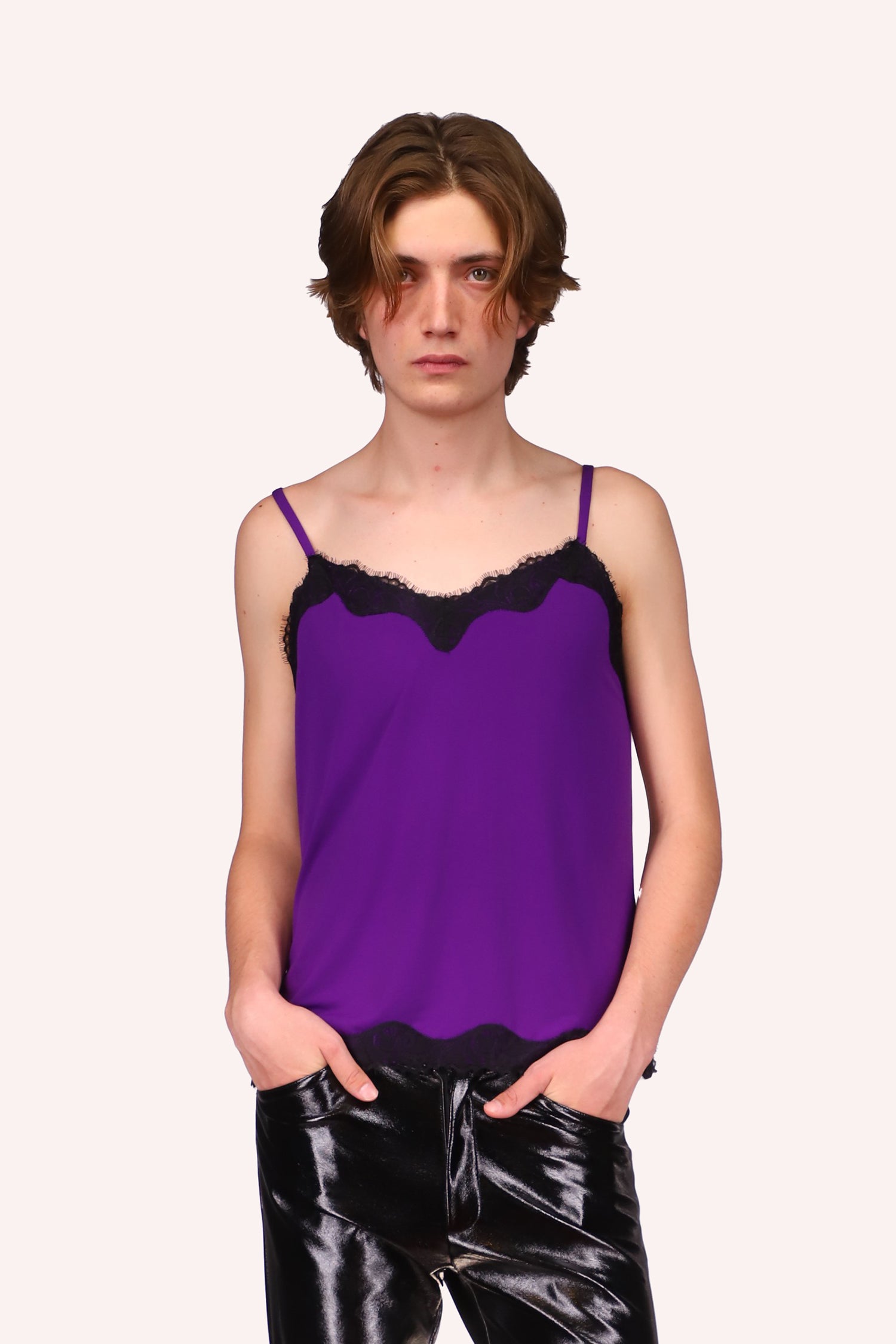 Genderless Lace Slip Top<br> Purple - Anna Sui