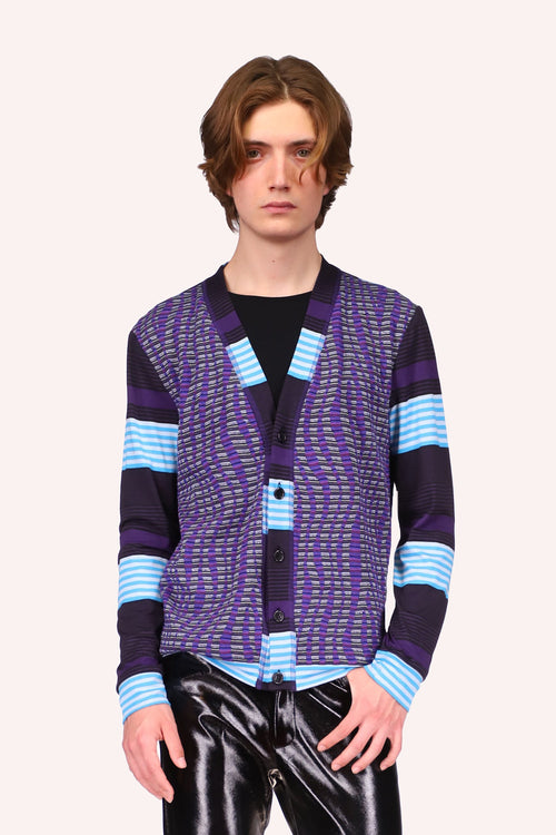 Genderless Mod Stripe and Nuwave Combo Cardigan<br> Orchid - Anna Sui