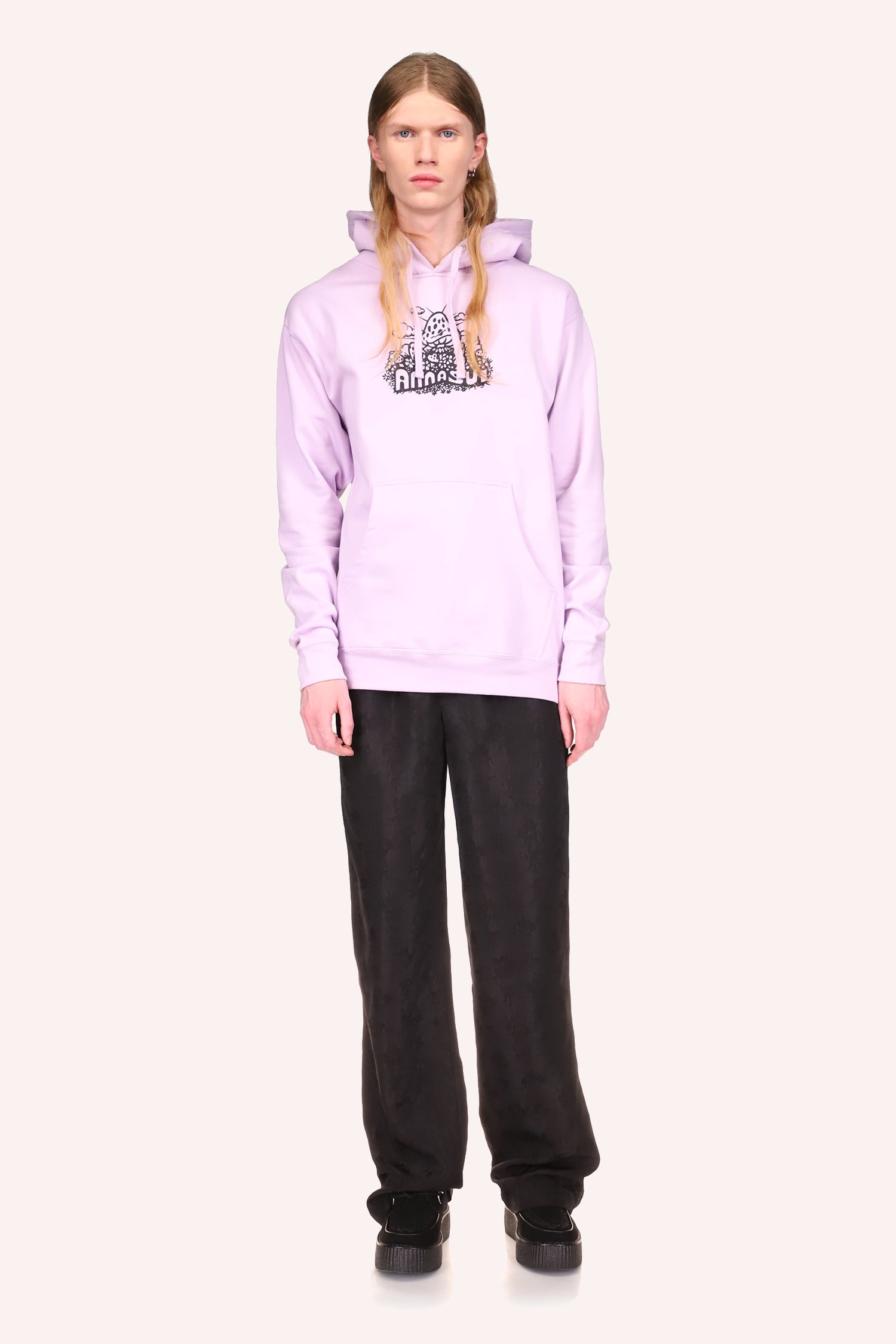Mushroom Hoodie Lavender long sleeves hoodie sweatshirt, with an Anna Sui label in front, 2 front pockets