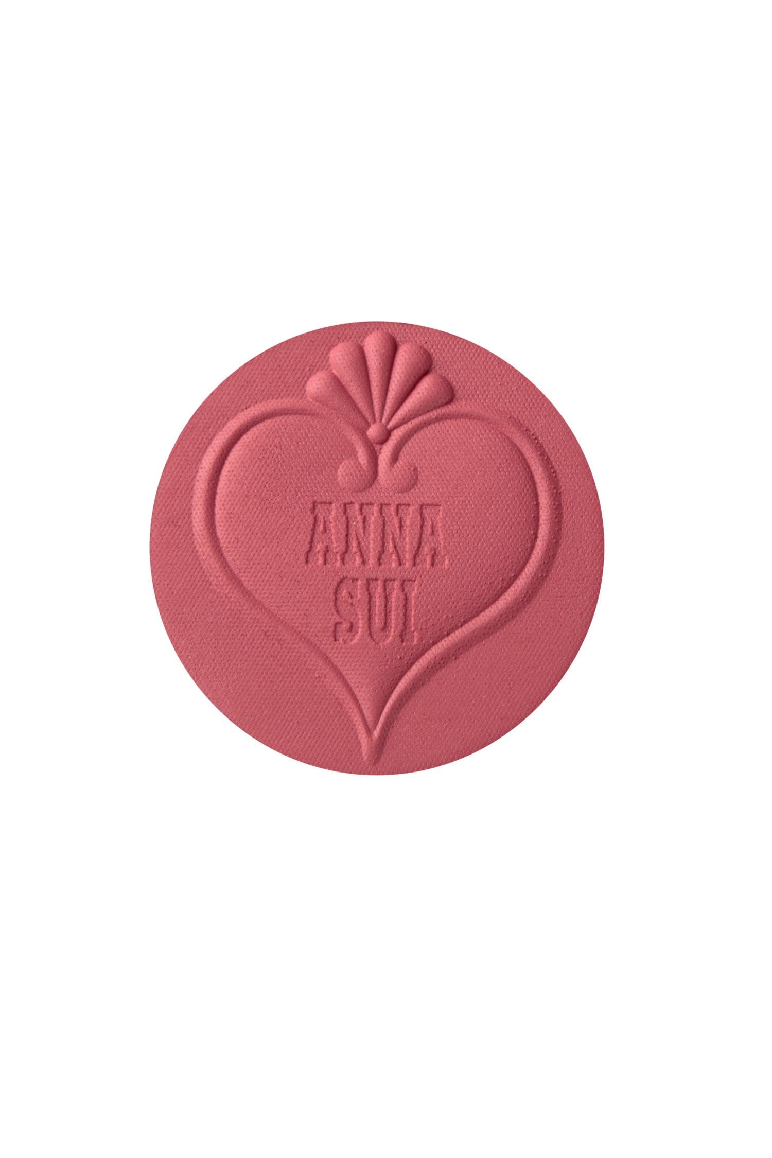 401 - Deep Red Sui Black - Powder Blush color, round, engraved hart, seashell on top, Anna Sui branding inside