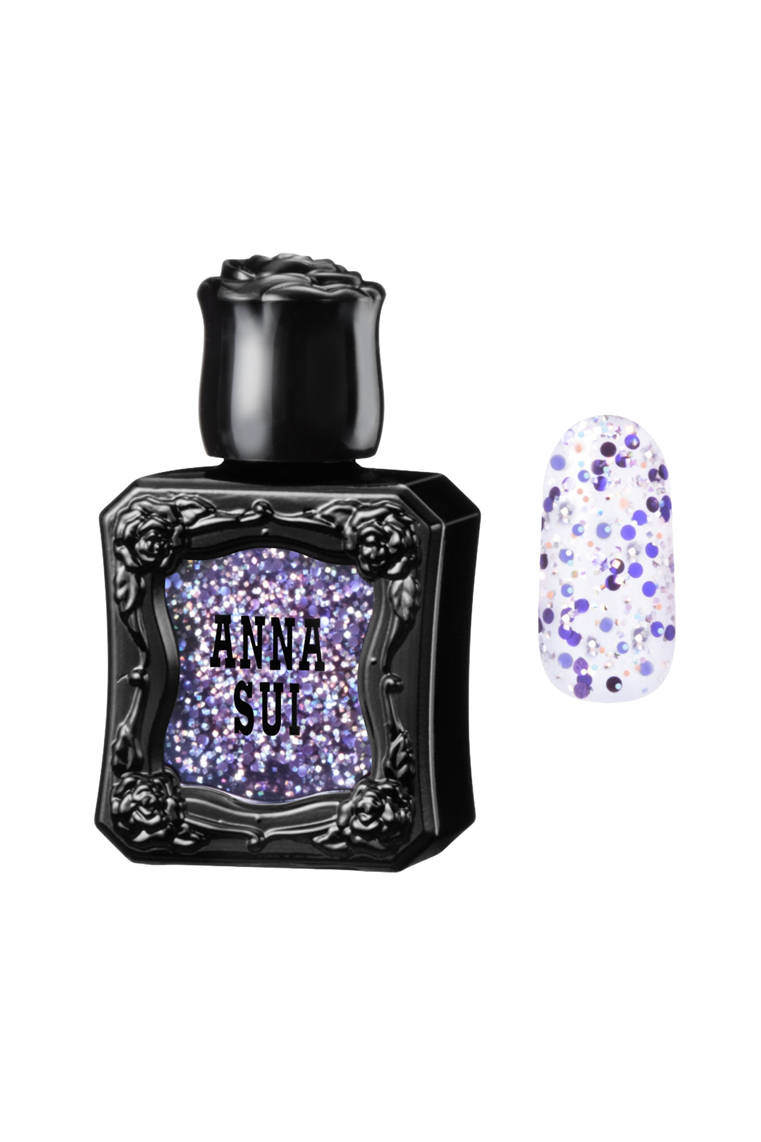 Inspired by the fragrance bottle, black container with raised rose pattern, Anna Sui on Purple Punch