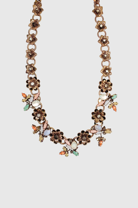 SS18 Lucy In The Sky Short Chain Flower Necklace, Pink, necklace with colored gems, Bronze-tone