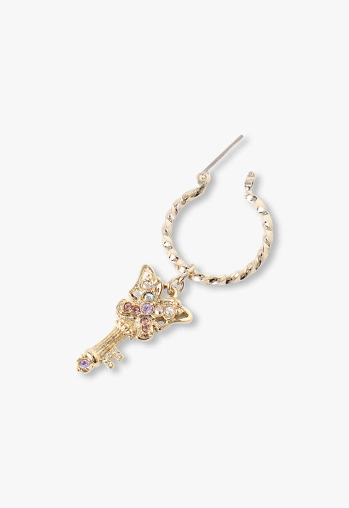 Butterfly Key Earing Metal yellow gold color plating, Titanium cut-off type, and Glass in an X shape on the wings