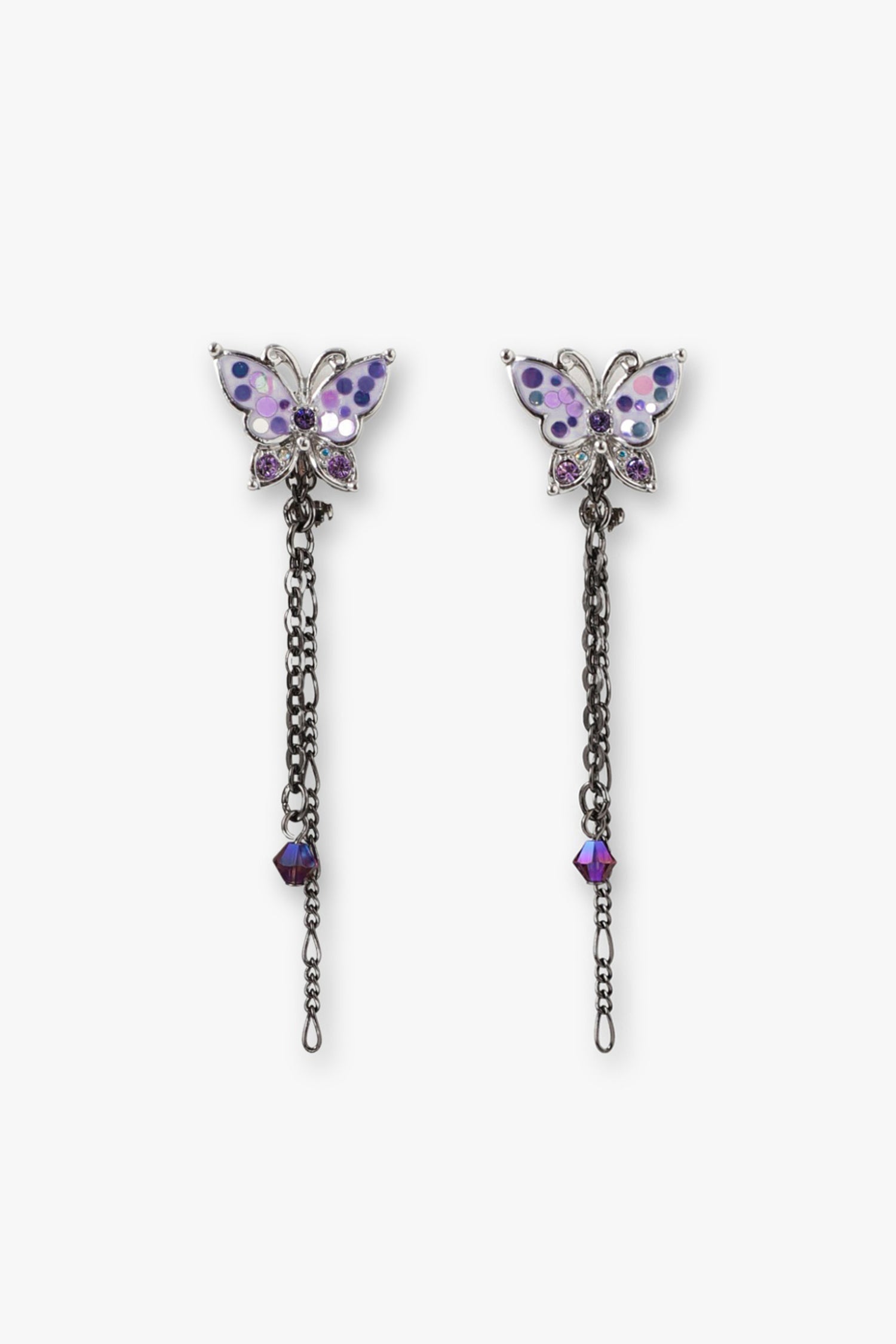 Purple Butterfly Glitter Earrings <br> Gunmetal - Anna Sui