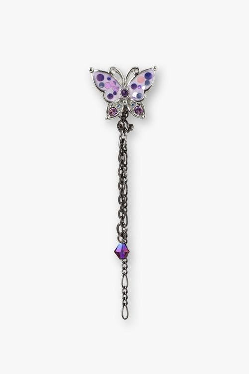 Purple Butterfly Glitter Earrings Gunmetal, purple, and pink wings, bottom wings with pink stones