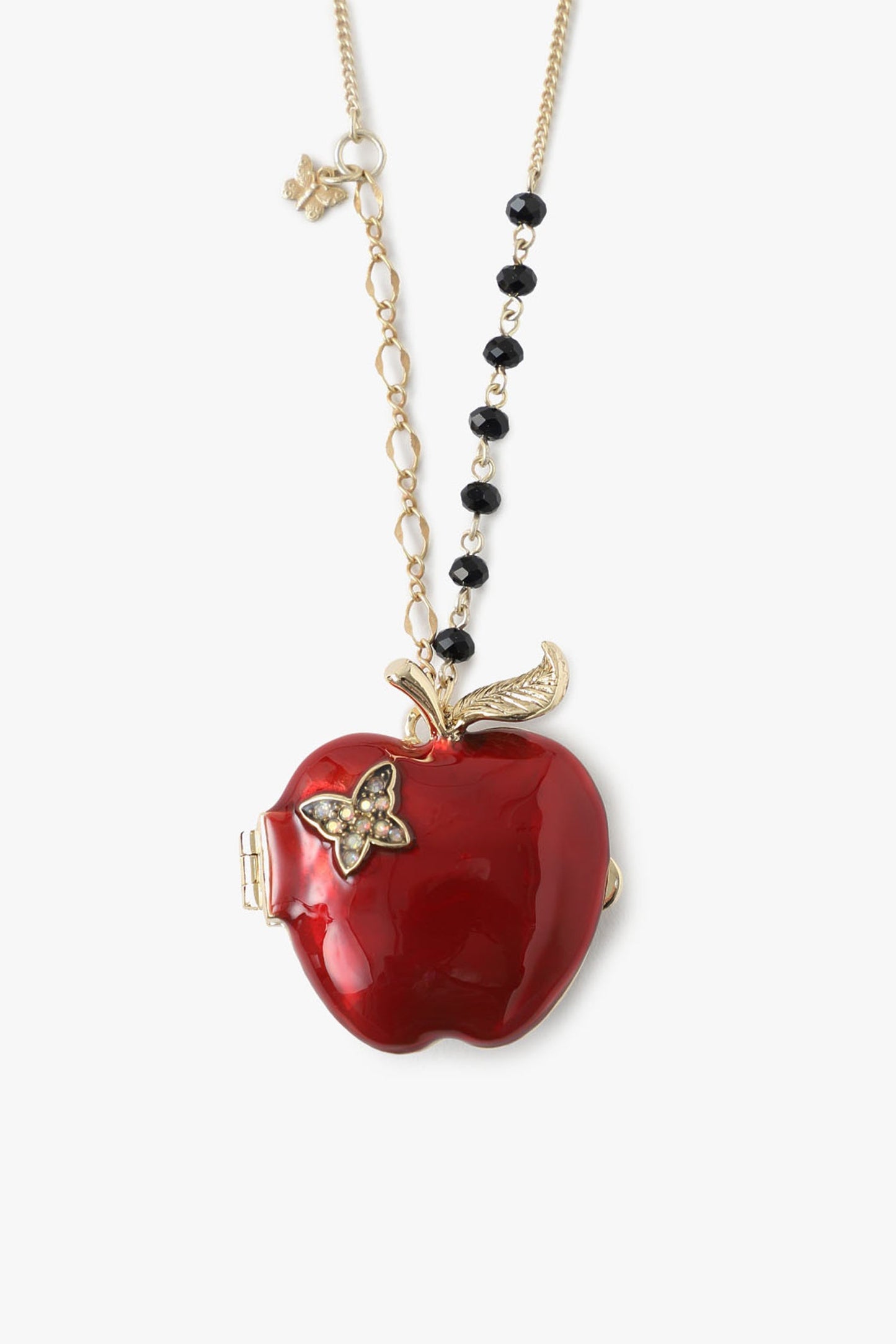 Red Apple Necklace chain, the Red apple locket is a multi-material chain and 7-black beads