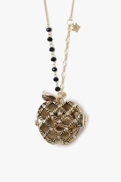 Red Apple Necklace is a locket, the snake is inside a sort of basket with gemstones on gold trellis